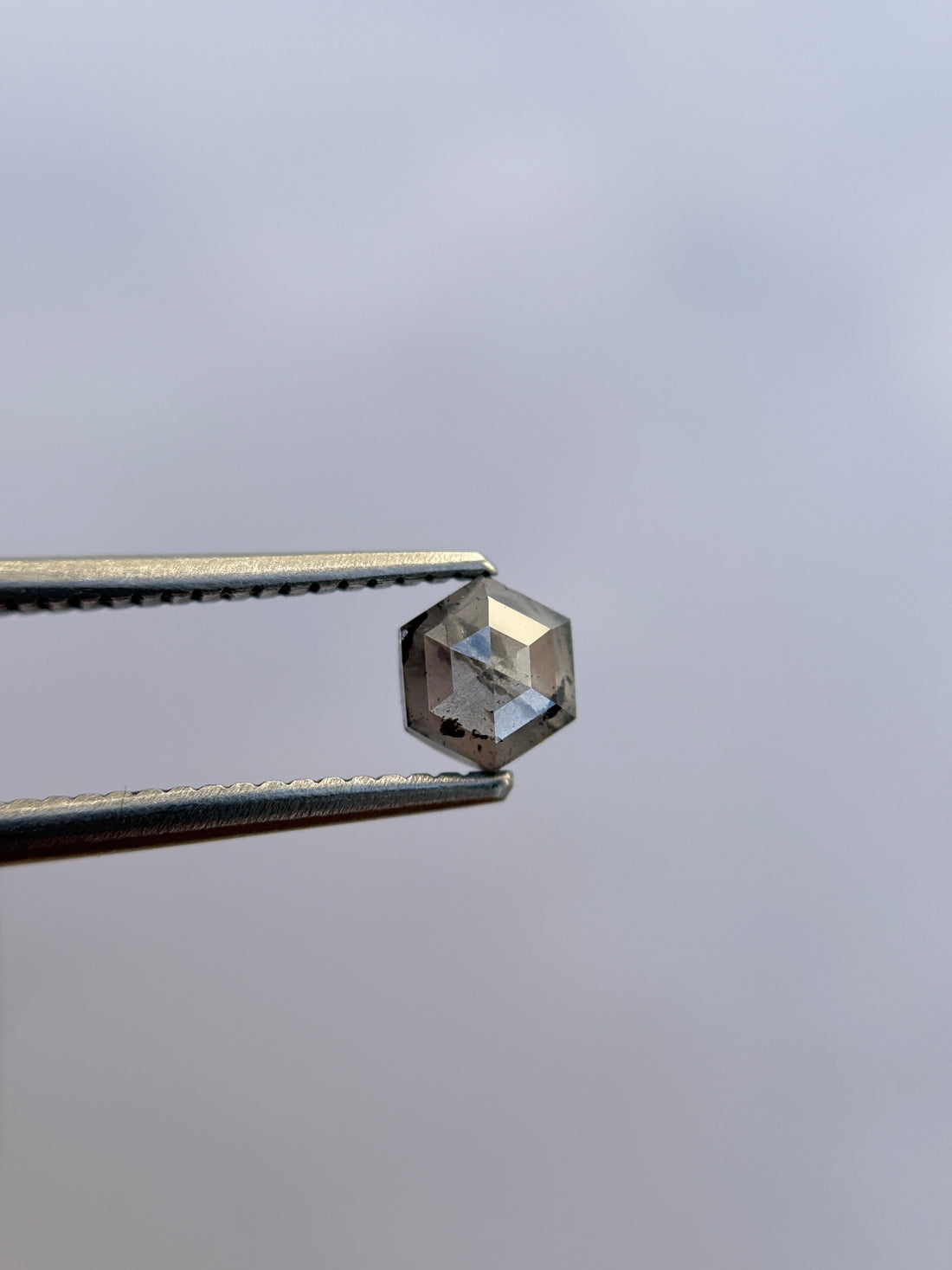 0.74 Ct Hexagon Brilliant Cut Grey Natural Salt and Pepper Diamond