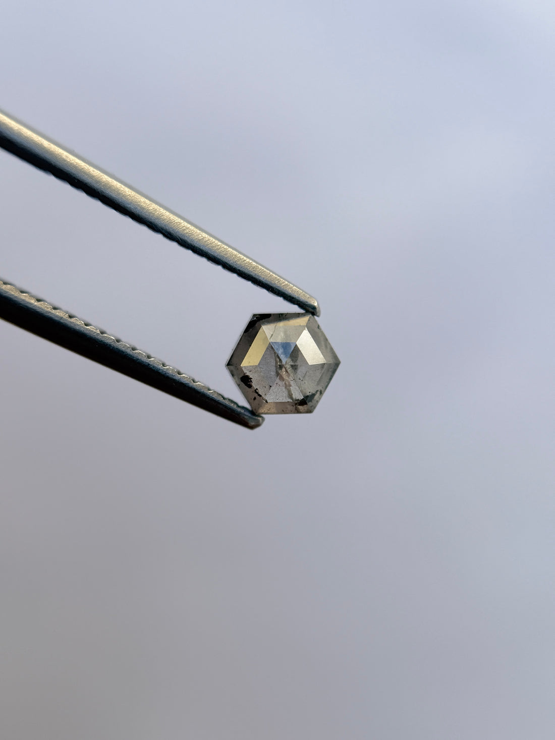 0.74 Ct Hexagon Brilliant Cut Grey Natural Salt and Pepper Diamond
