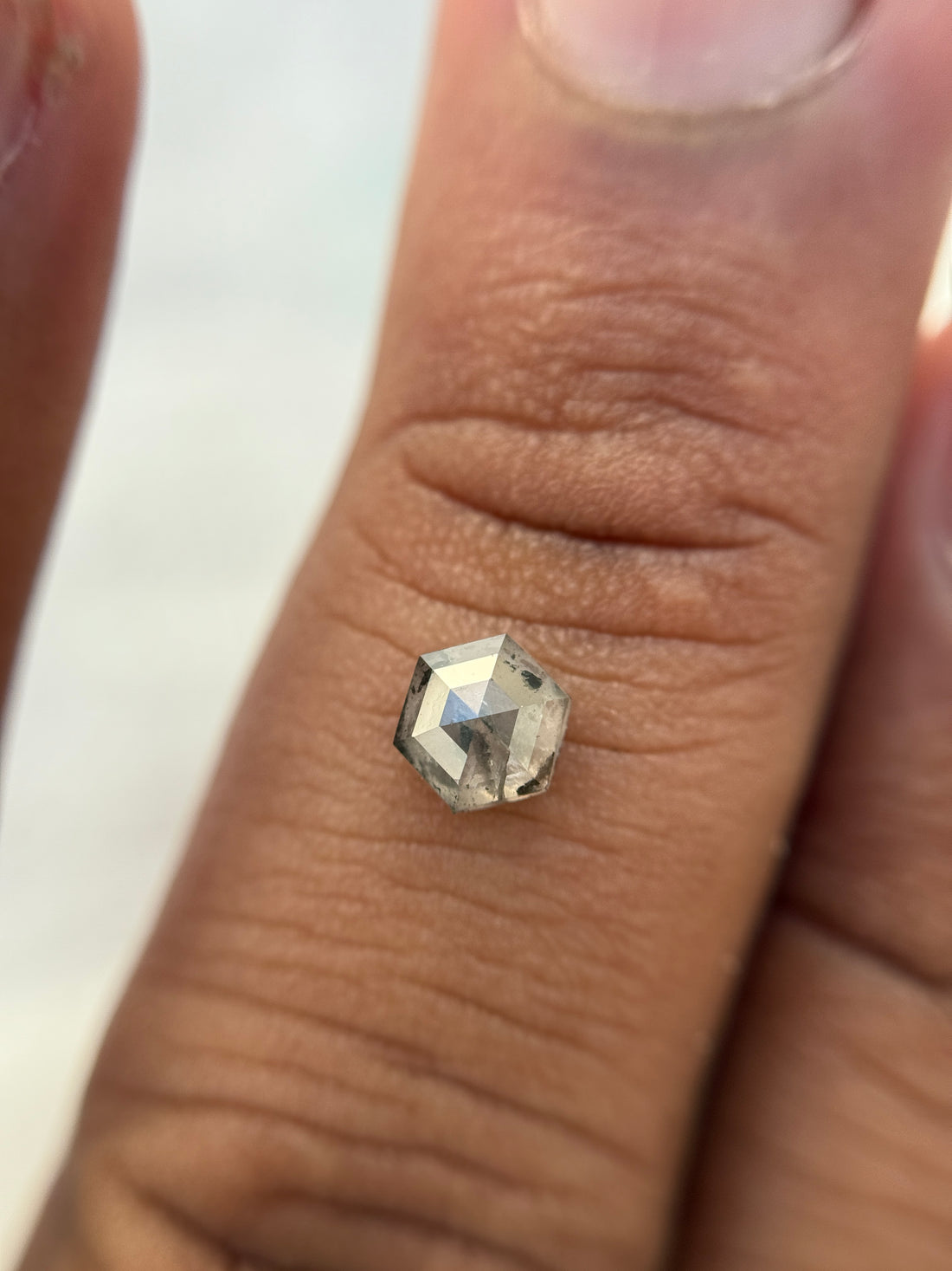 0.74 Ct Hexagon Brilliant Cut Grey Natural Salt and Pepper Diamond