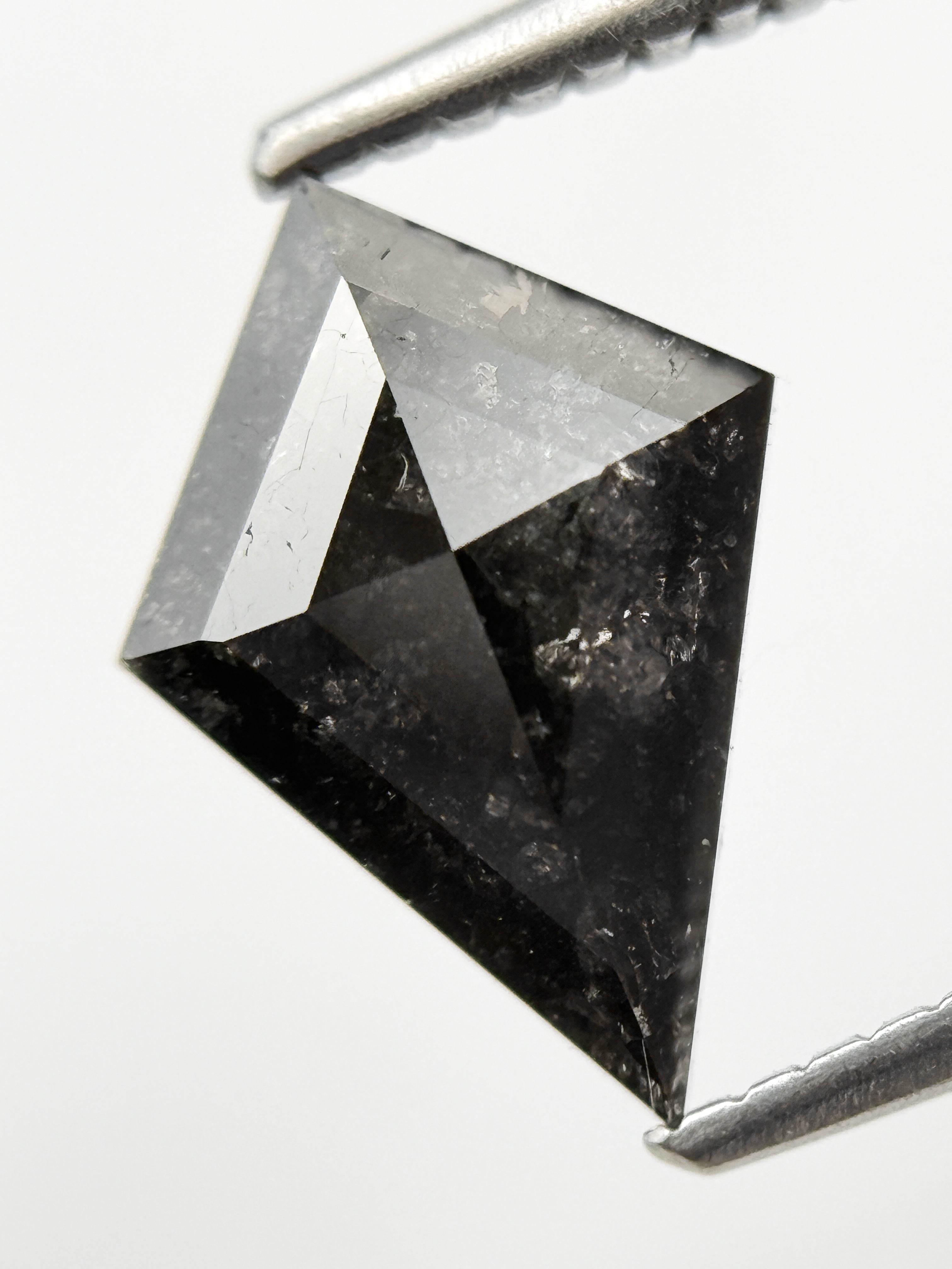 1.60 Ct Kite Rose Cut Black Natural Salt and Pepper Diamond