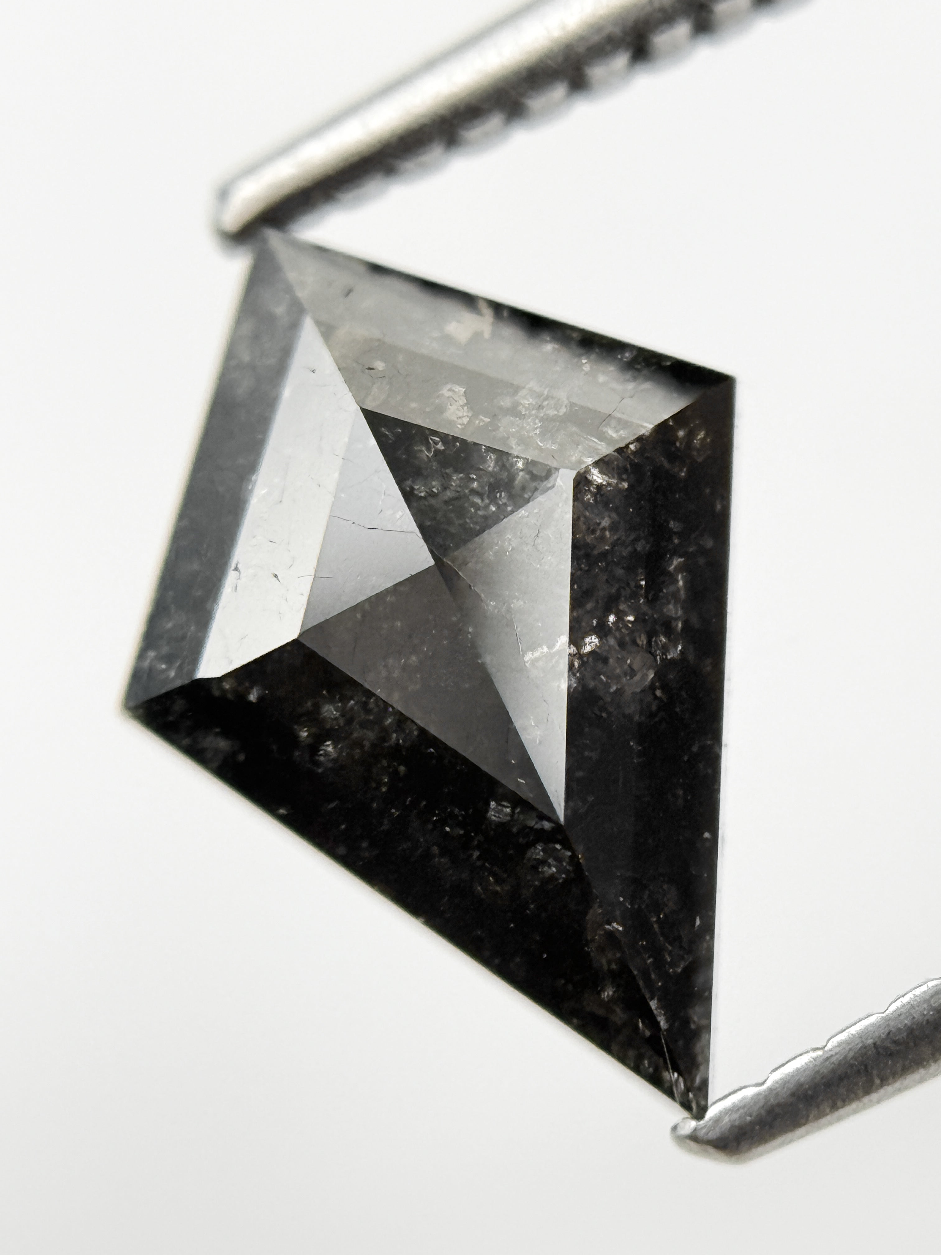 1.60 Ct Kite Rose Cut Black Natural Salt and Pepper Diamond