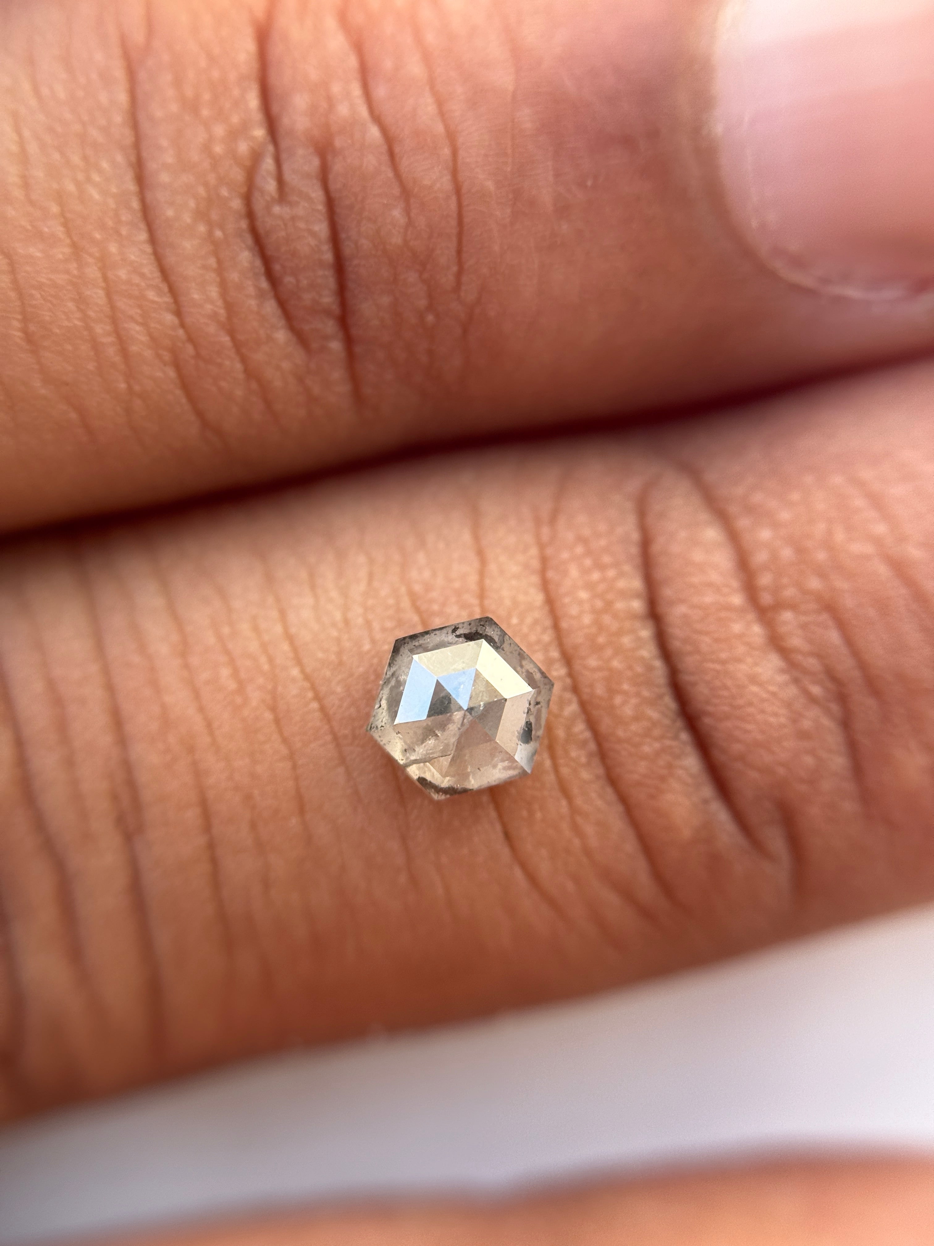 0.74 Ct Hexagon Brilliant Cut Grey Natural Salt and Pepper Diamond