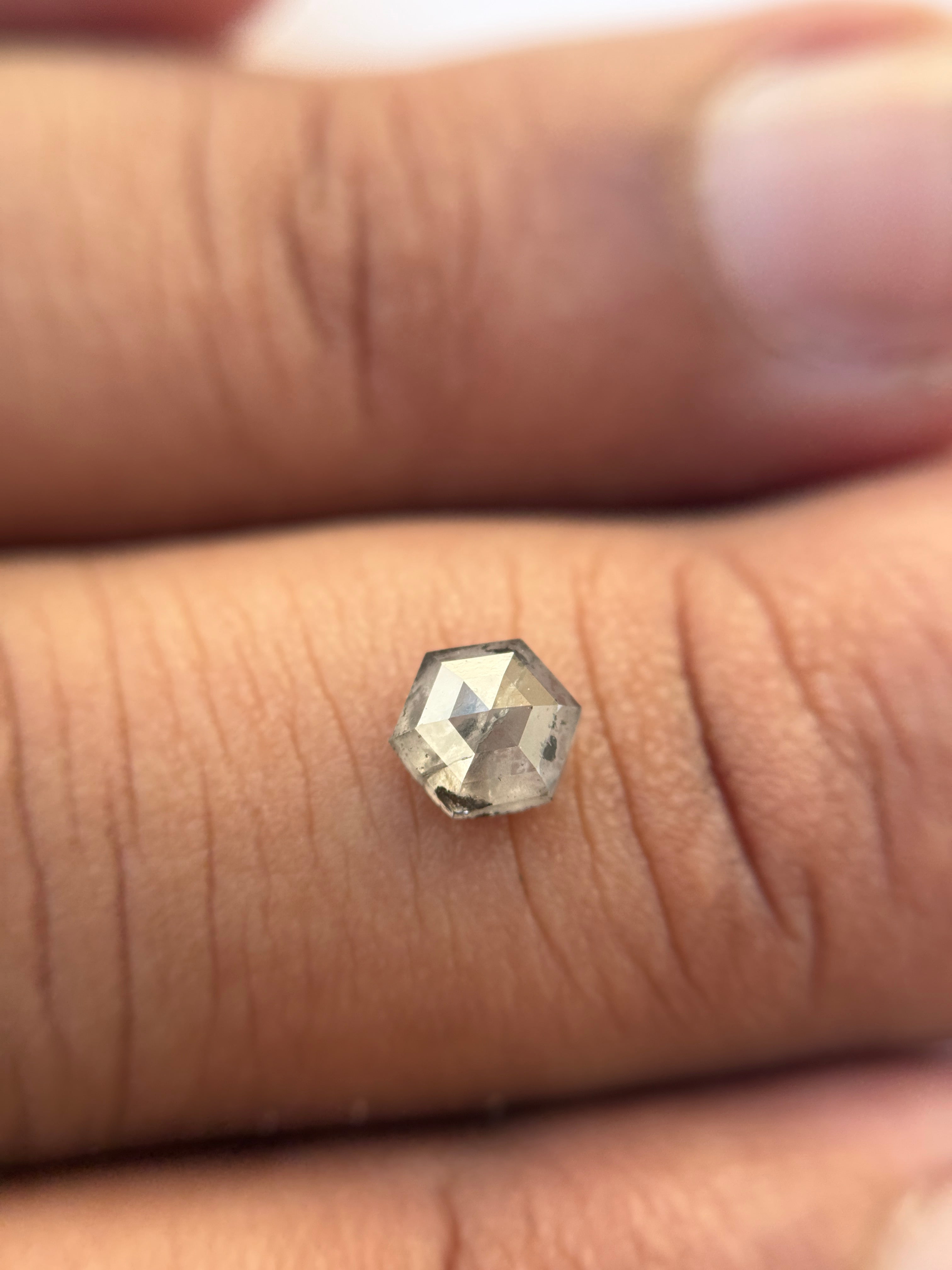 0.74 Ct Hexagon Brilliant Cut Grey Natural Salt and Pepper Diamond