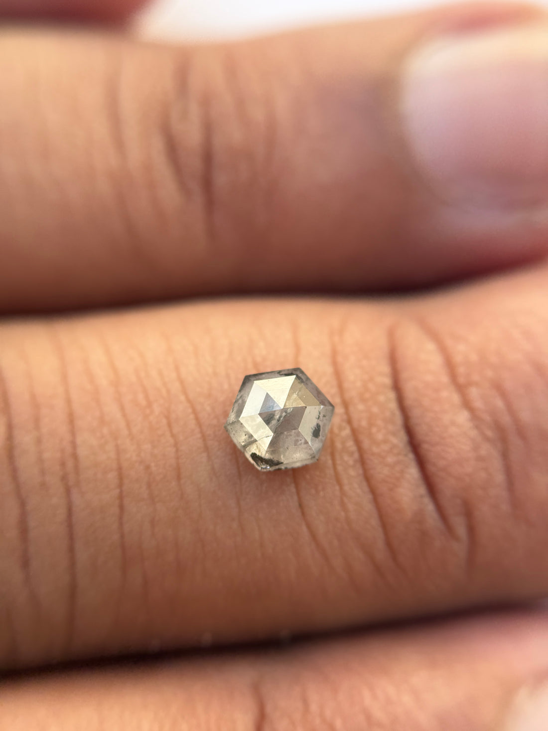 0.74 Ct Hexagon Brilliant Cut Grey Natural Salt and Pepper Diamond