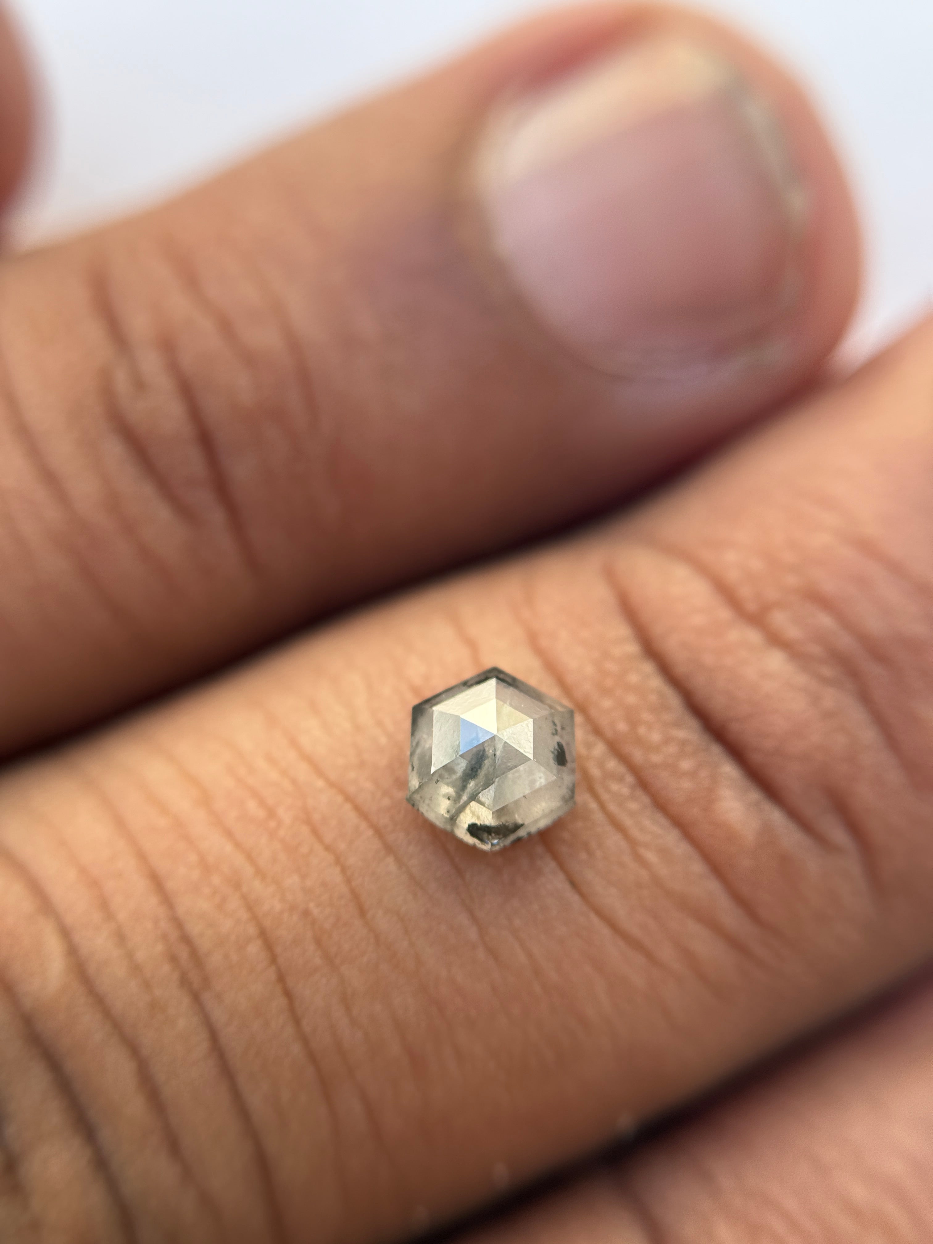 0.74 Ct Hexagon Brilliant Cut Grey Natural Salt and Pepper Diamond