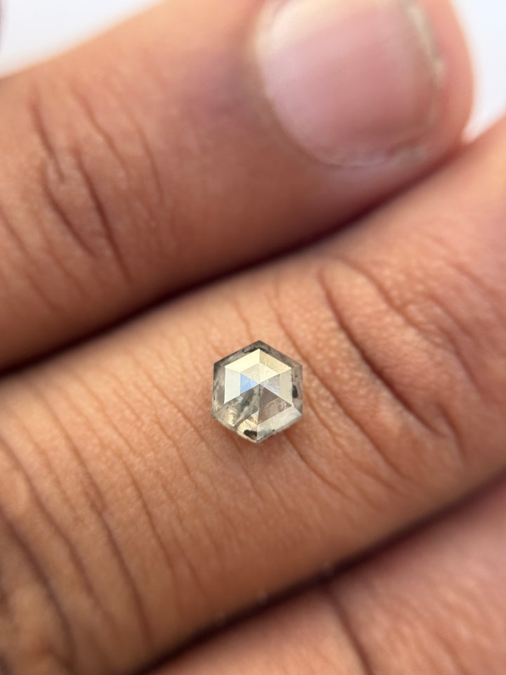 0.74 Ct Hexagon Brilliant Cut Grey Natural Salt and Pepper Diamond