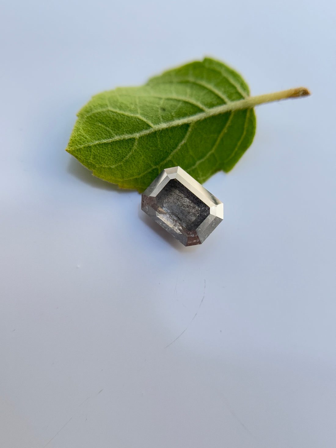0.78 Ct Emerald Rose Cut Grey Natural Salt and Pepper Diamond