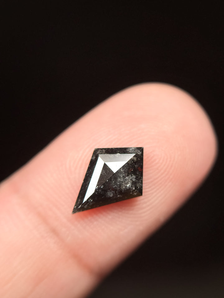 1.60 Ct Kite Rose Cut Black Natural Salt and Pepper Diamond