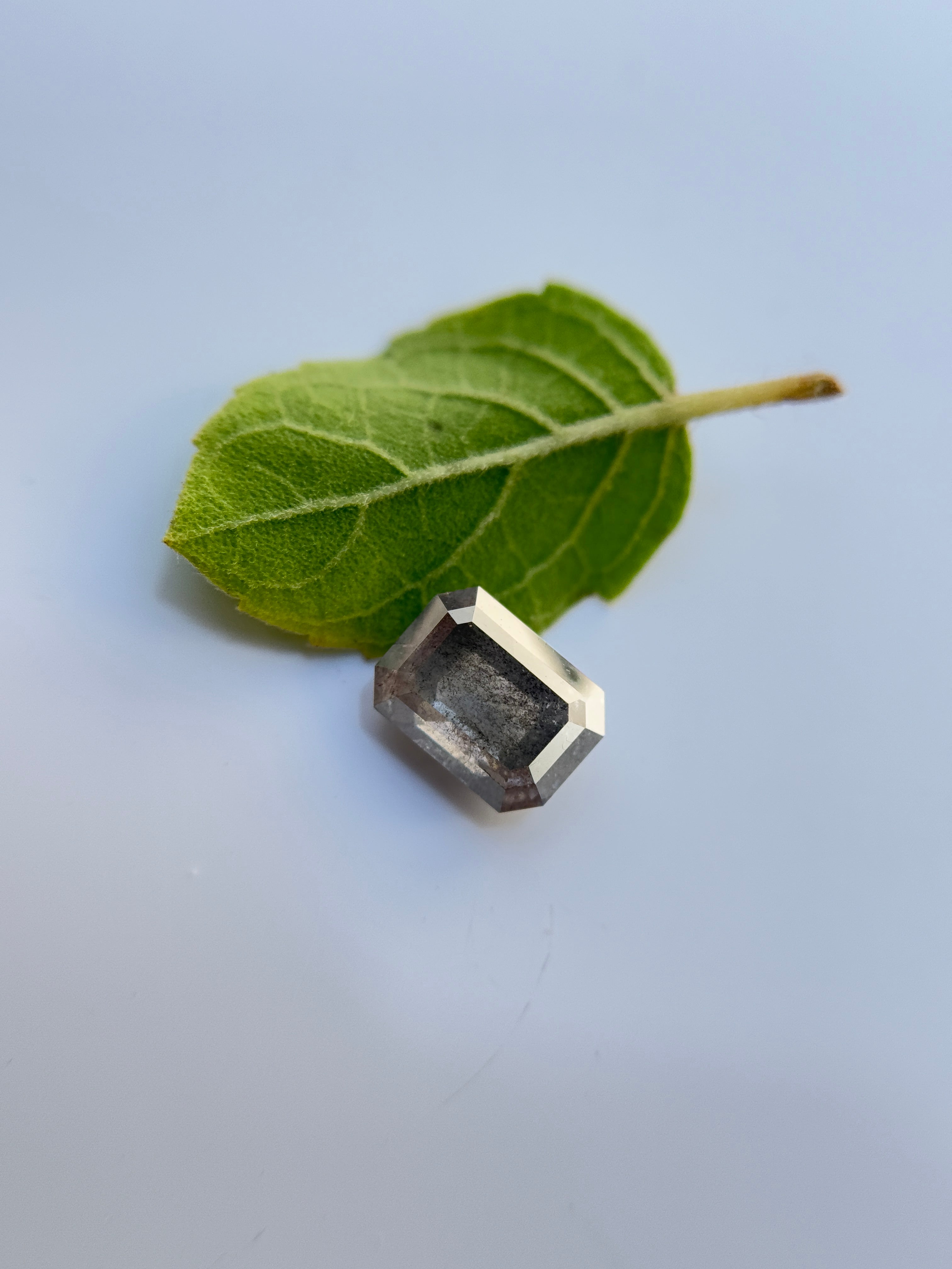 0.78 Ct Emerald Rose Cut Grey Natural Salt and Pepper Diamond
