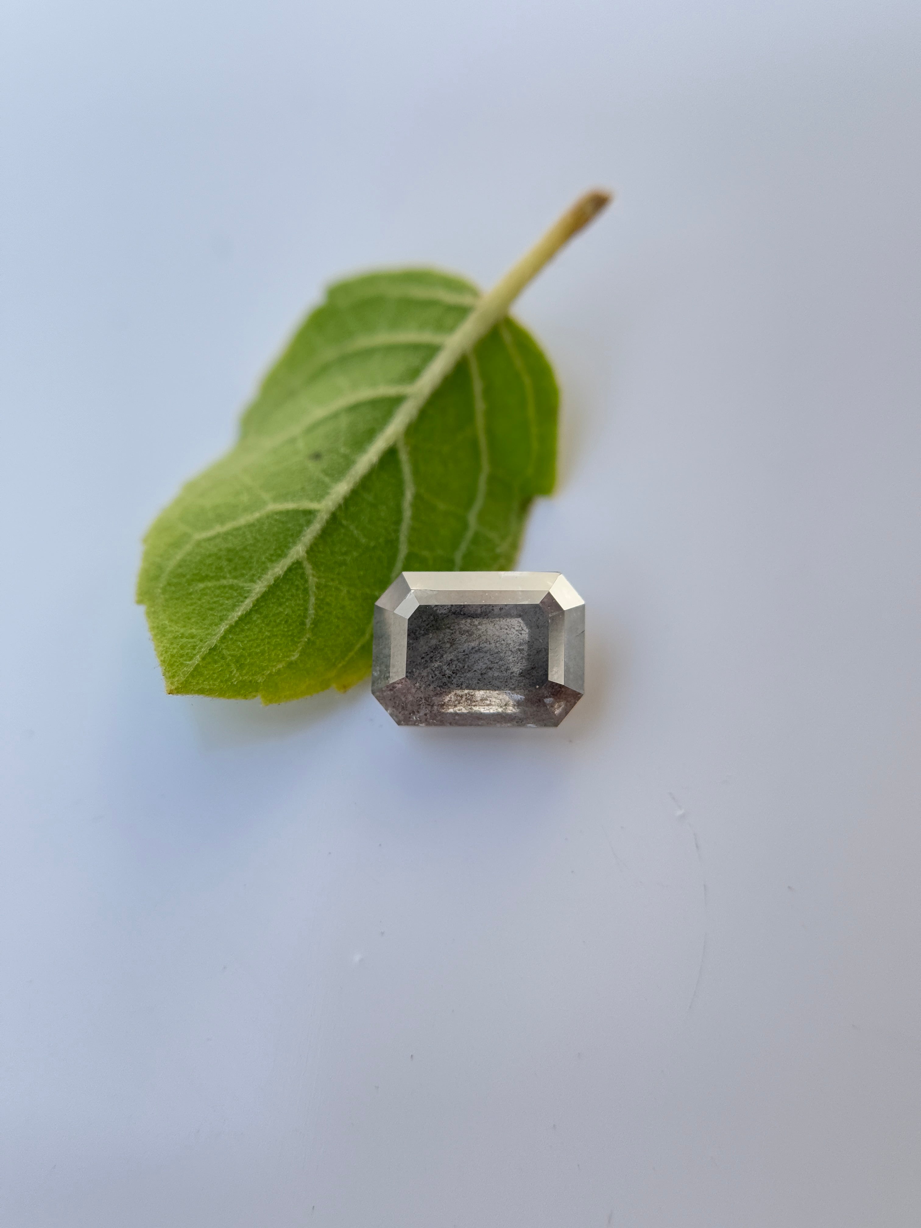 0.78 Ct Emerald Rose Cut Grey Natural Salt and Pepper Diamond