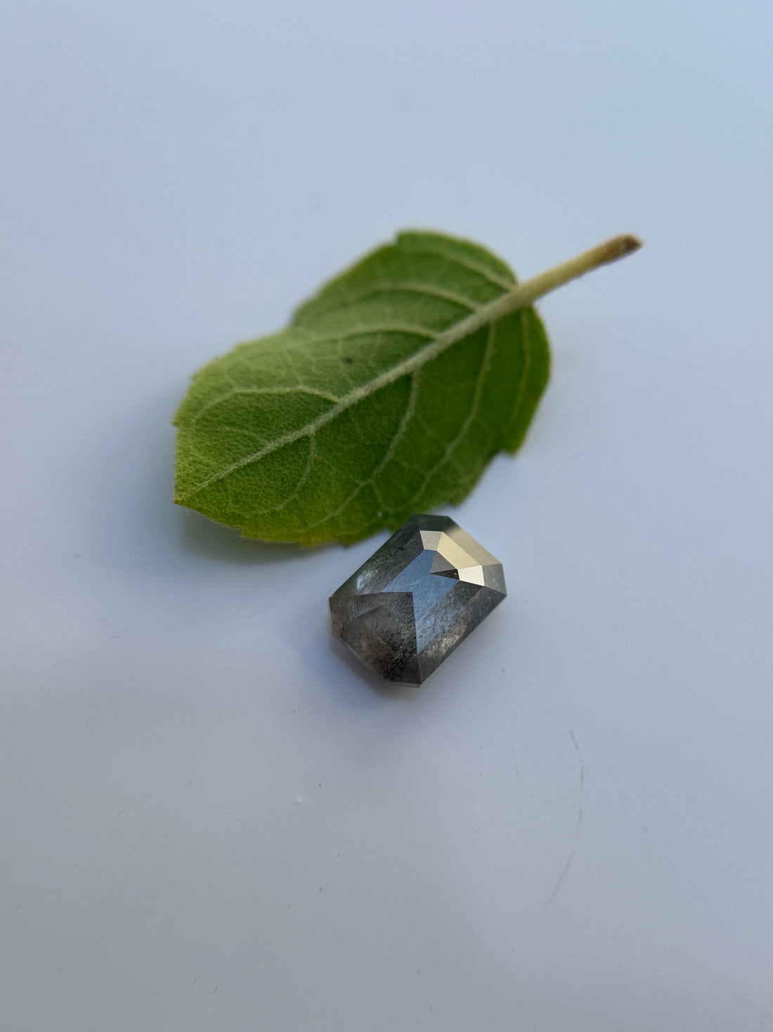 0.78 Ct Emerald Rose Cut Grey Natural Salt and Pepper Diamond