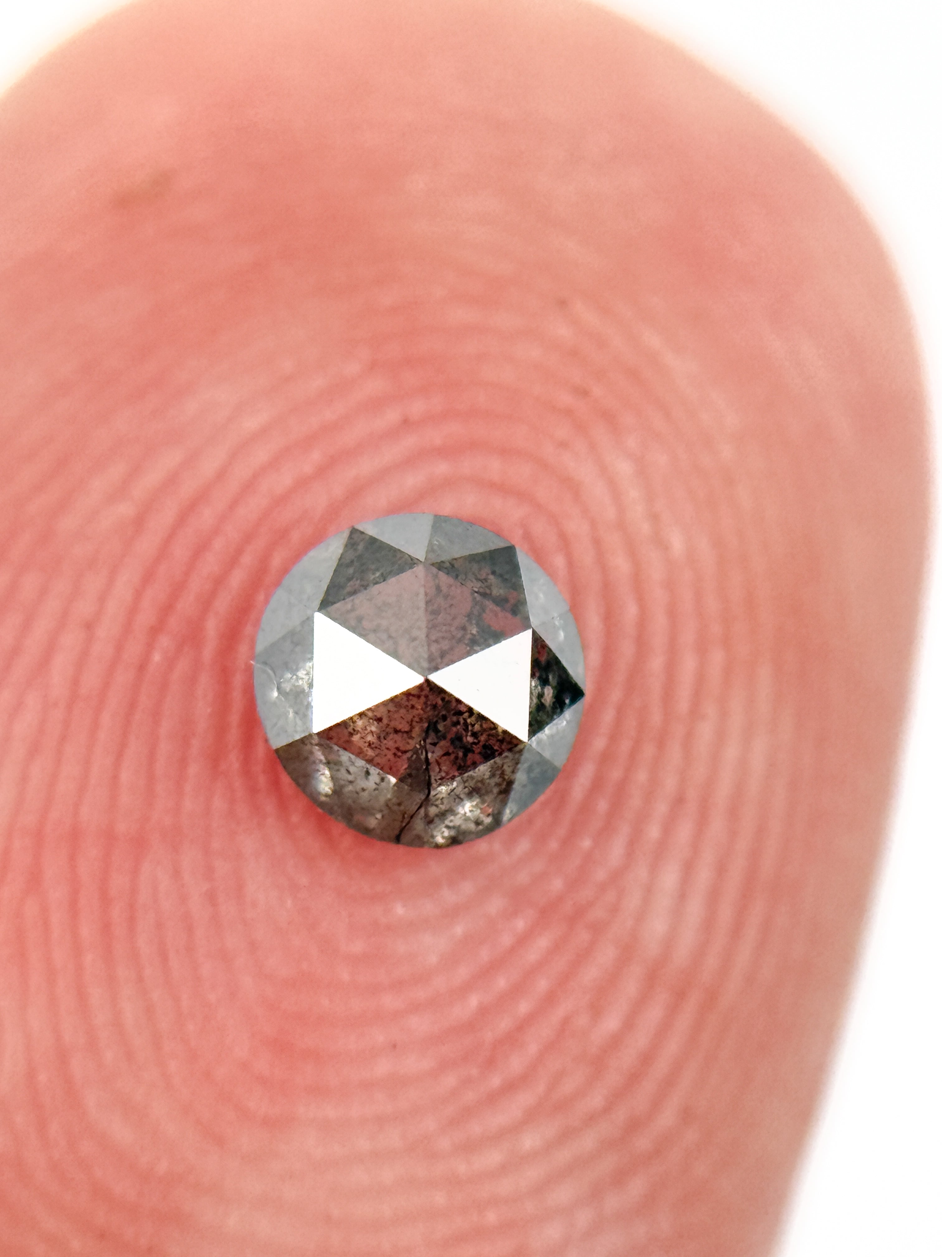 0.39 Ct Round Rose Cut Grey Natural Salt and Pepper Diamond