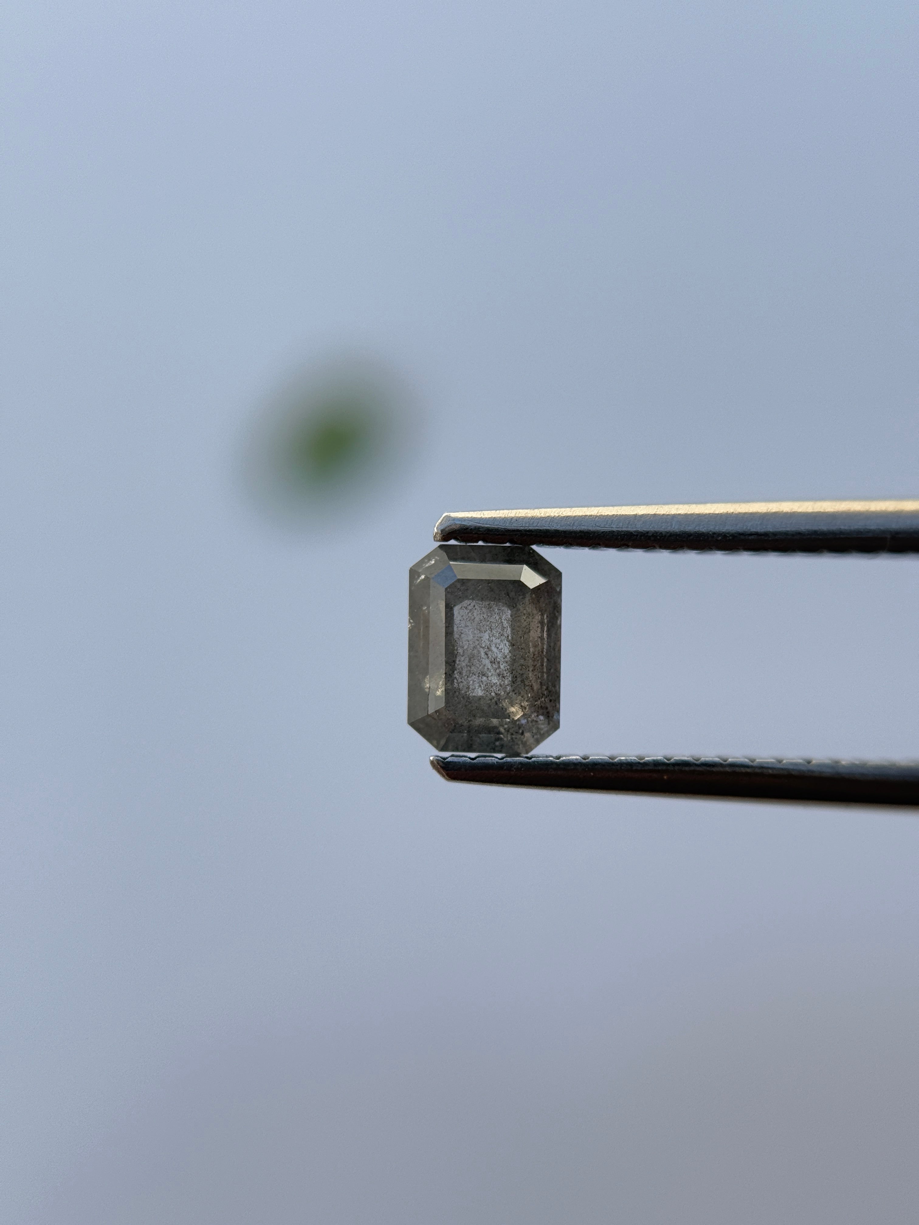 0.78 Ct Emerald Rose Cut Grey Natural Salt and Pepper Diamond