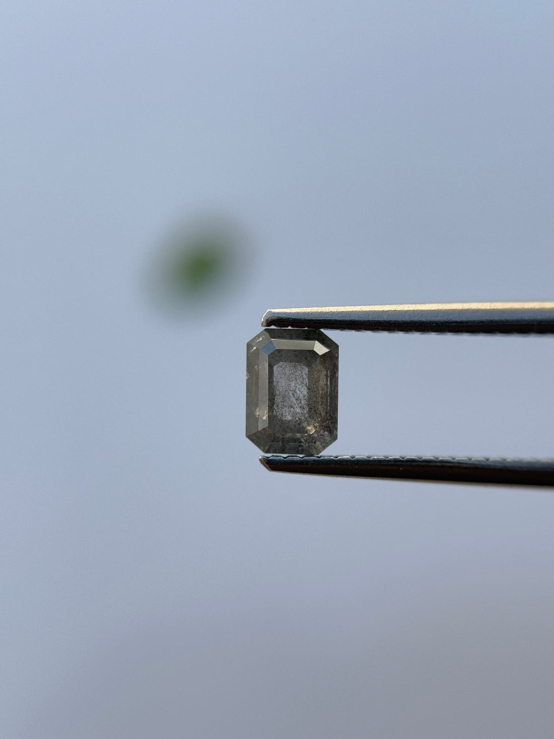 0.78 Ct Emerald Rose Cut Grey Natural Salt and Pepper Diamond