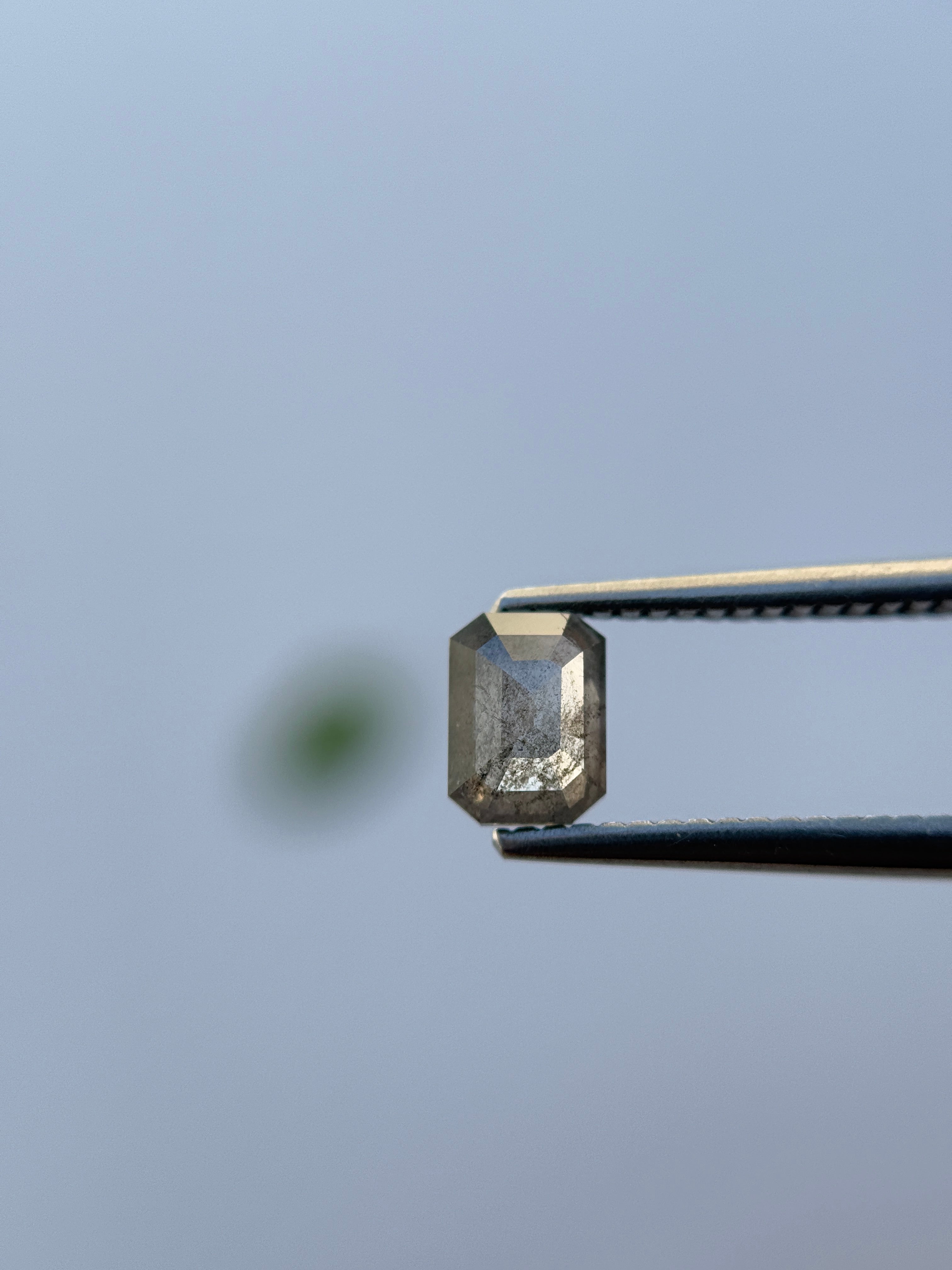 0.78 Ct Emerald Rose Cut Grey Natural Salt and Pepper Diamond