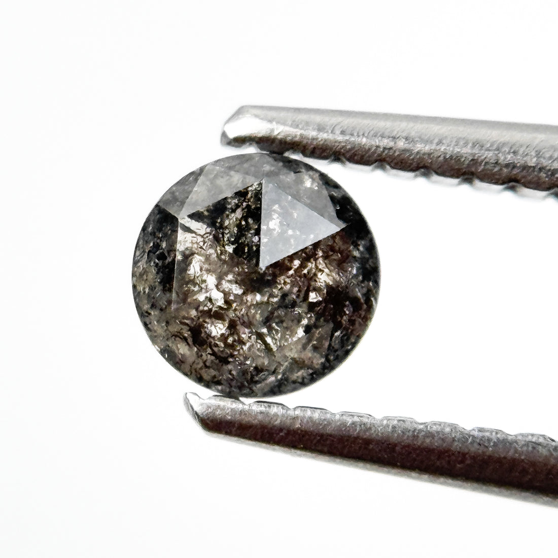 0.38 Ct Round Rose Cut Grey Natural Salt and Pepper Diamond