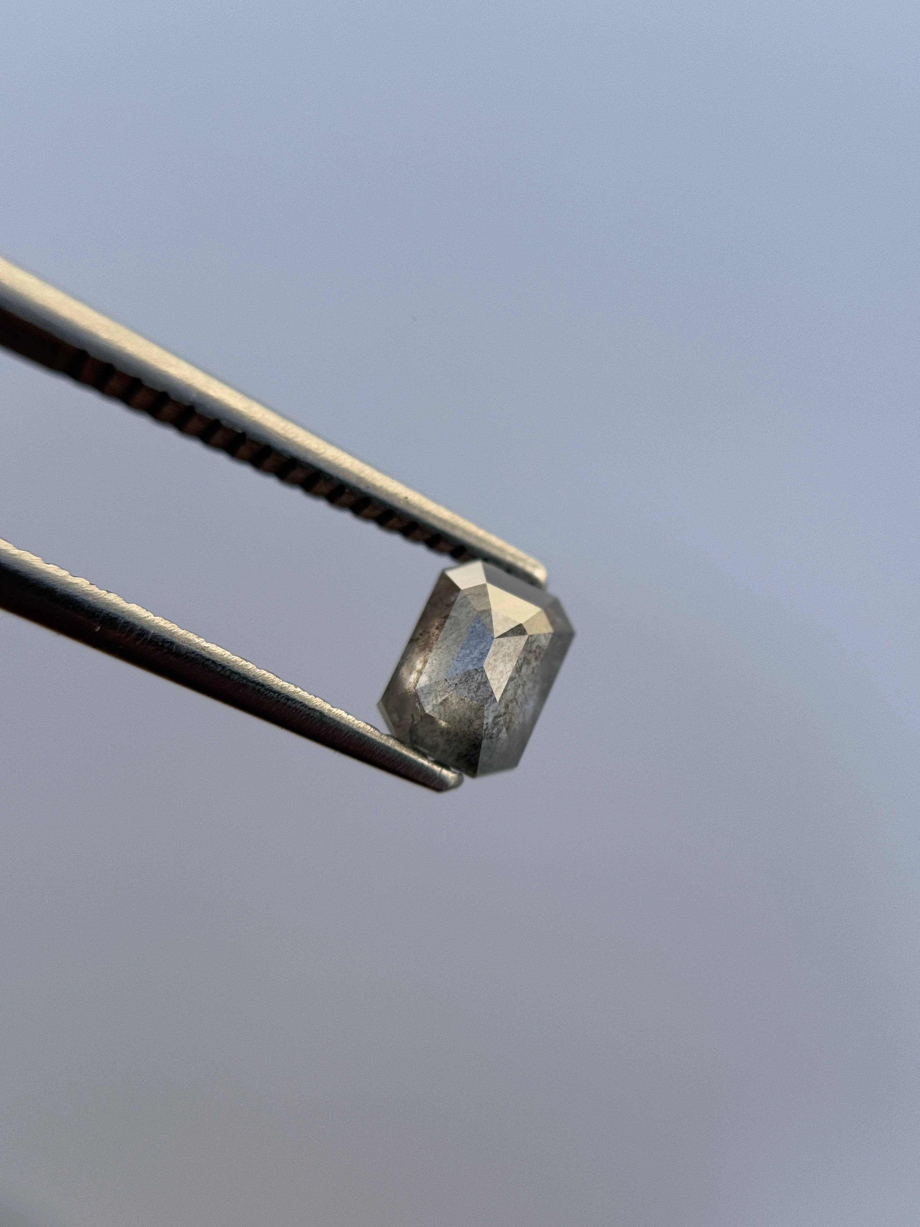 0.78 Ct Emerald Rose Cut Grey Natural Salt and Pepper Diamond