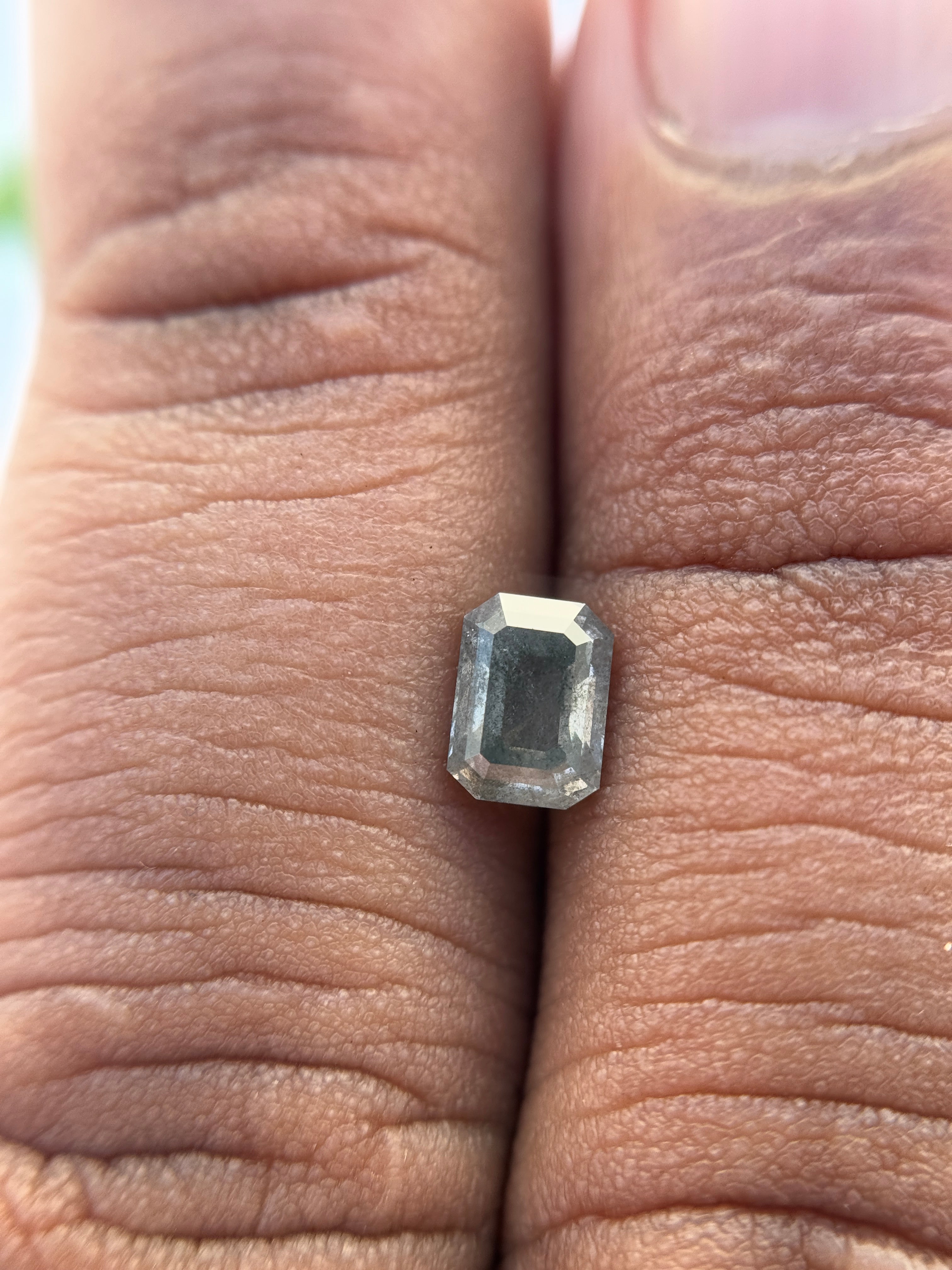 0.78 Ct Emerald Rose Cut Grey Natural Salt and Pepper Diamond