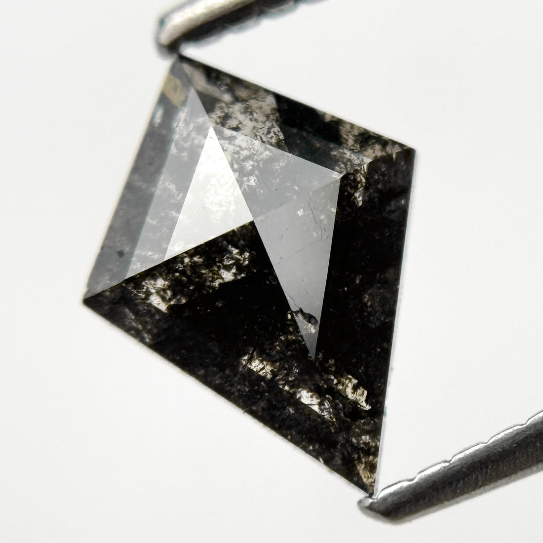 0.88 Ct Kite Rose Cut Grey Black Natural Salt and Pepper Diamond