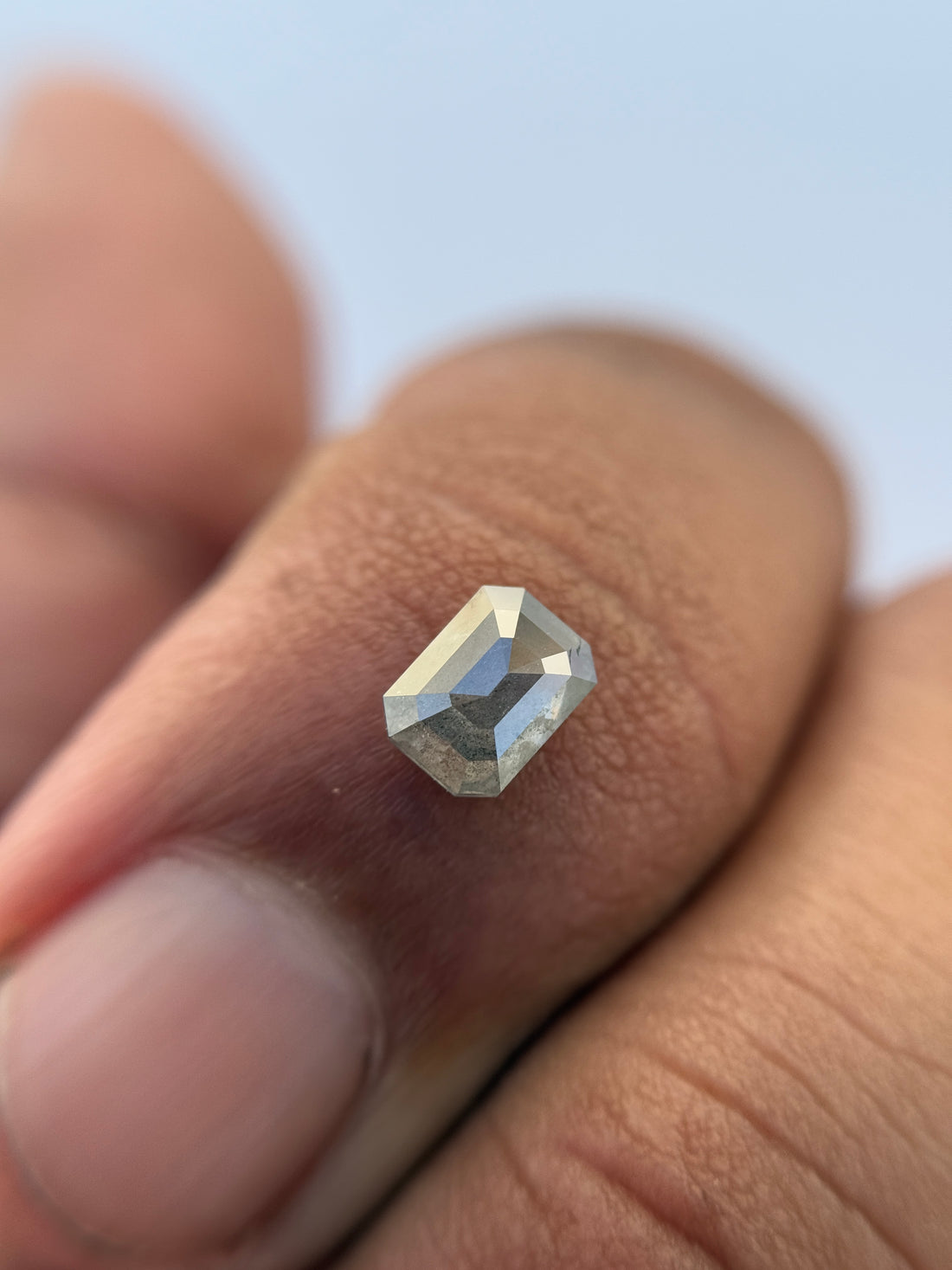 0.78 Ct Emerald Rose Cut Grey Natural Salt and Pepper Diamond