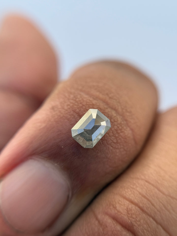 0.78 Ct Emerald Rose Cut Grey Natural Salt and Pepper Diamond
