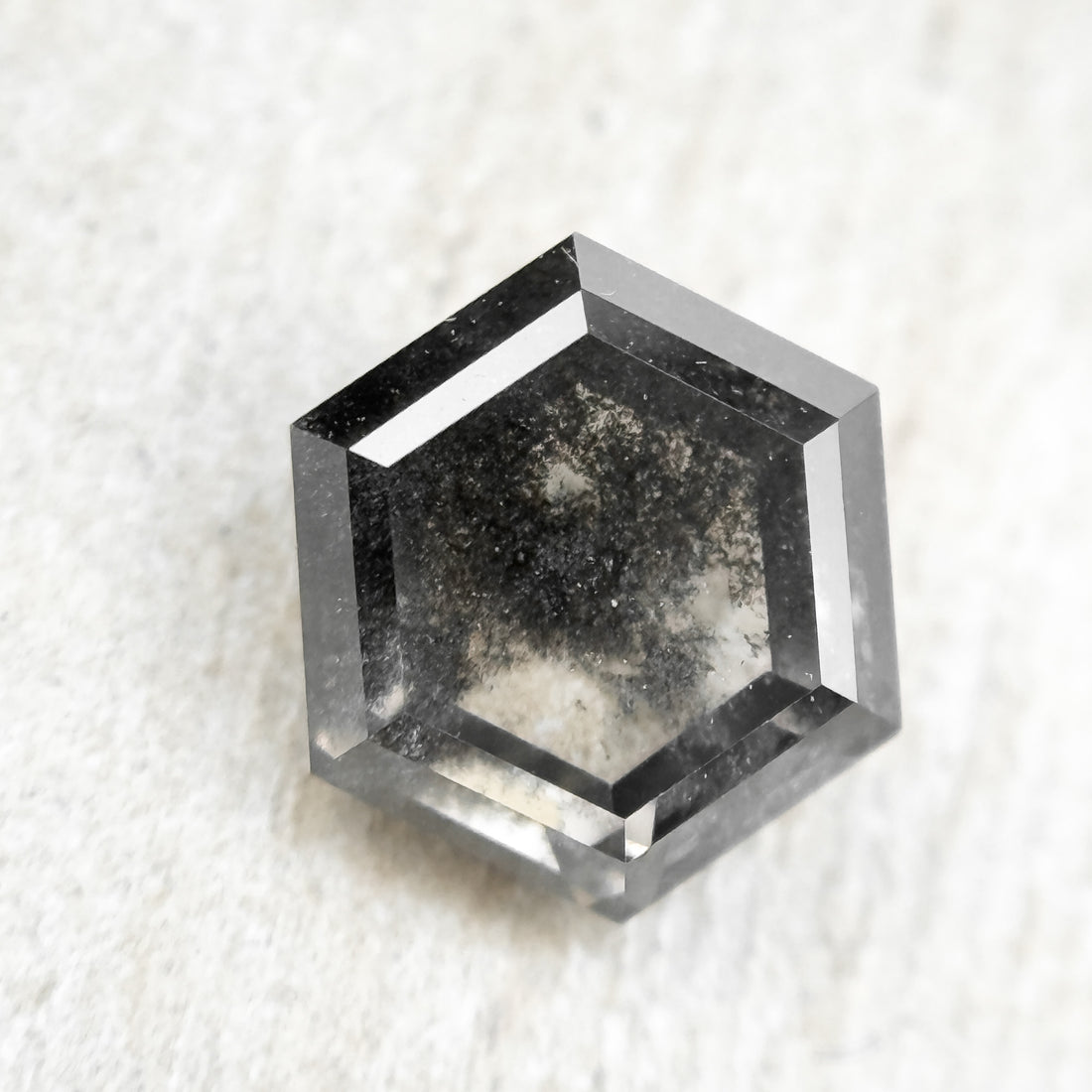 1.35 Ct Hexagon Rose Cut Grey Black Natural Salt and Pepper Diamond