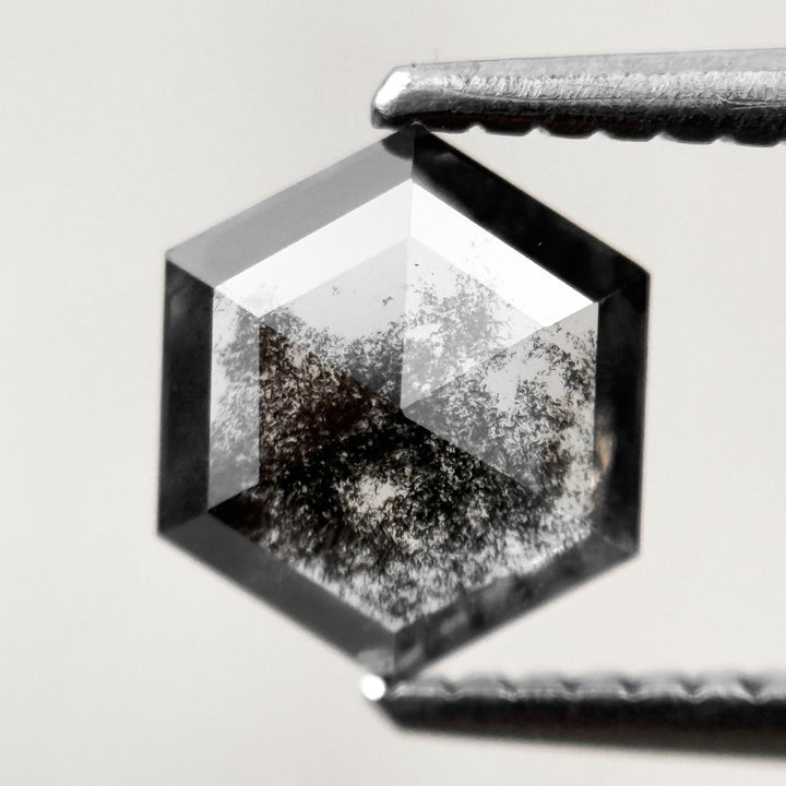 1.35 Ct Hexagon Rose Cut Grey Black Natural Salt and Pepper Diamond