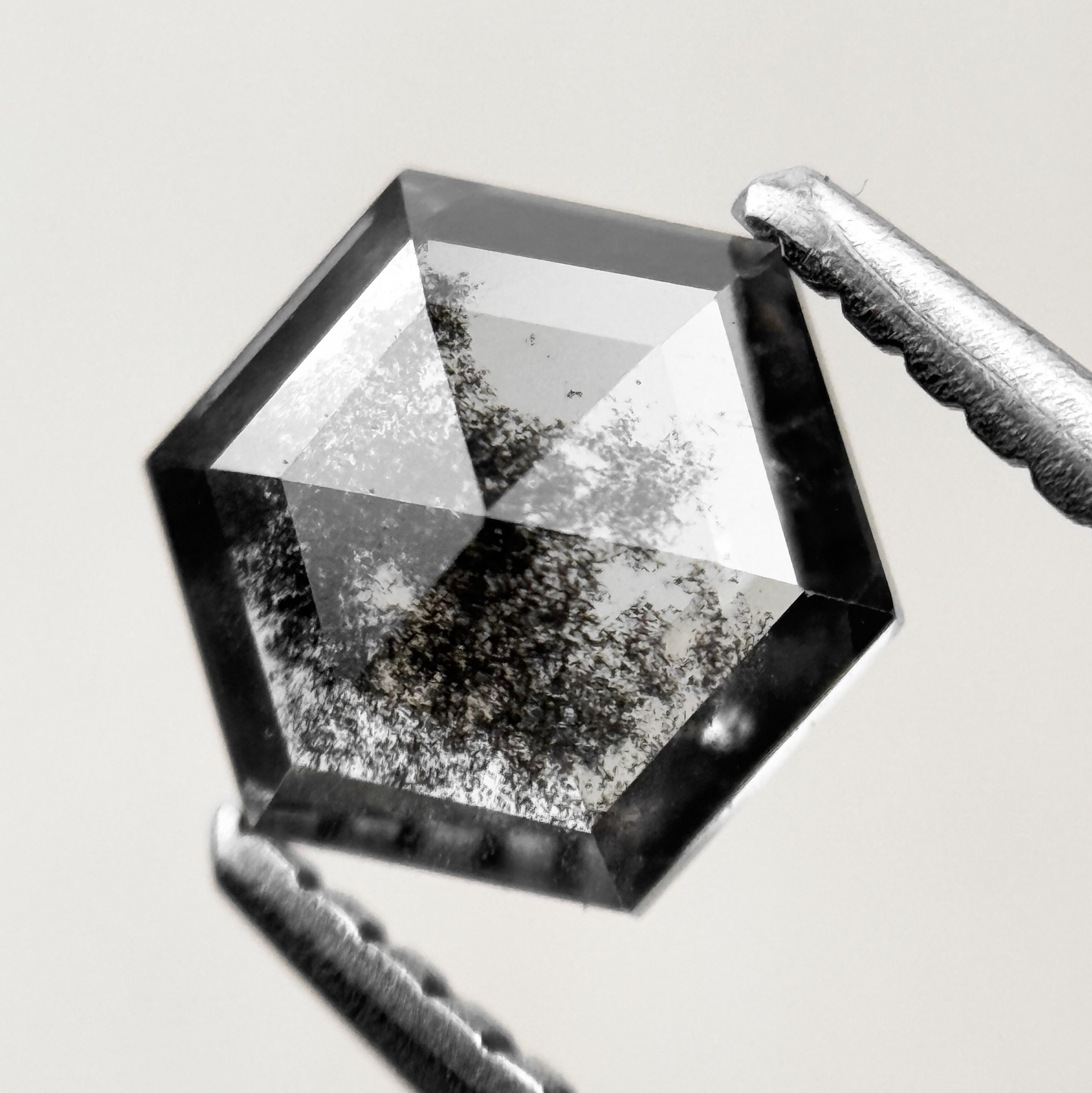 1.35 Ct Hexagon Rose Cut Grey Black Natural Salt and Pepper Diamond