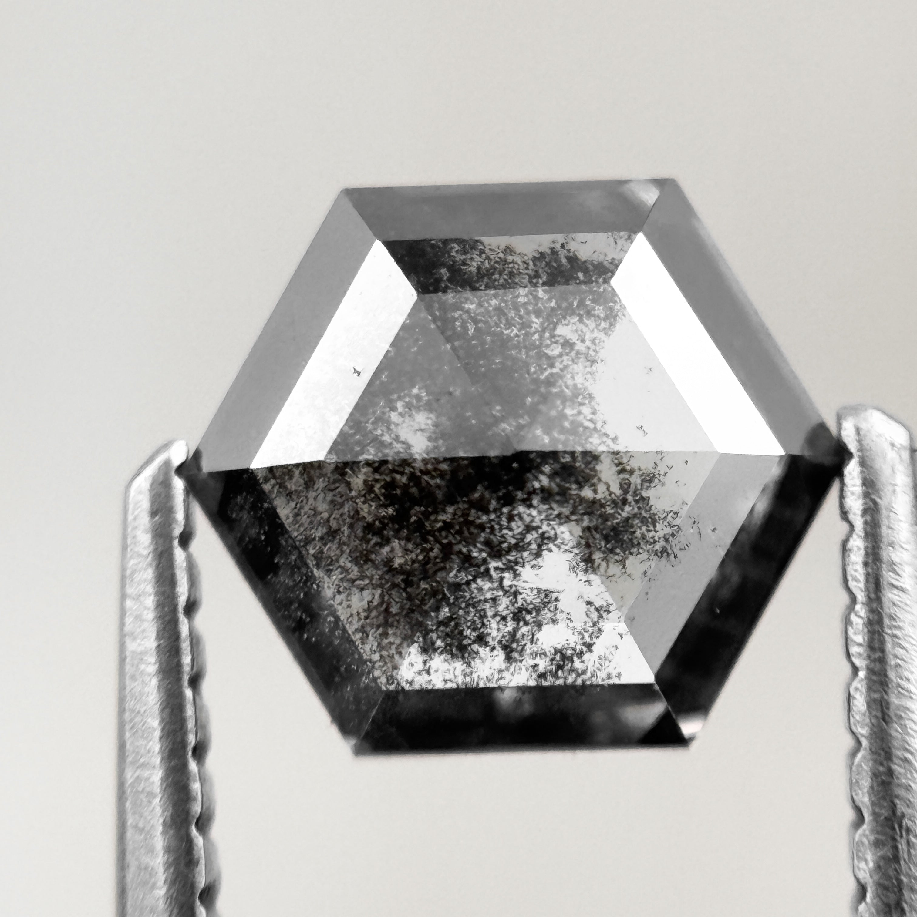 1.35 Ct Hexagon Rose Cut Grey Black Natural Salt and Pepper Diamond