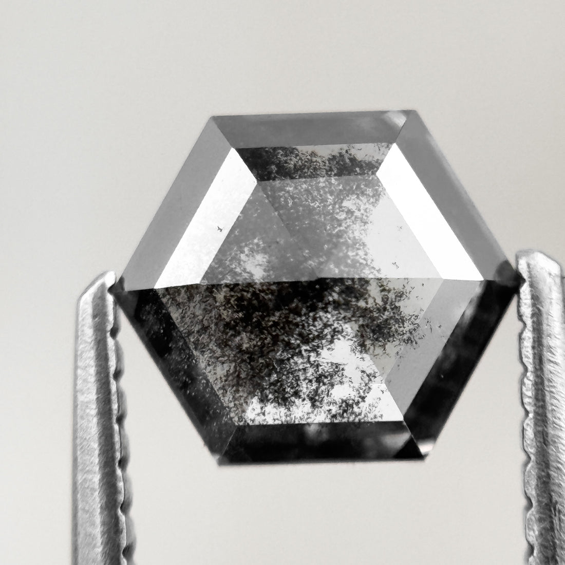 1.35 Ct Hexagon Rose Cut Grey Black Natural Salt and Pepper Diamond