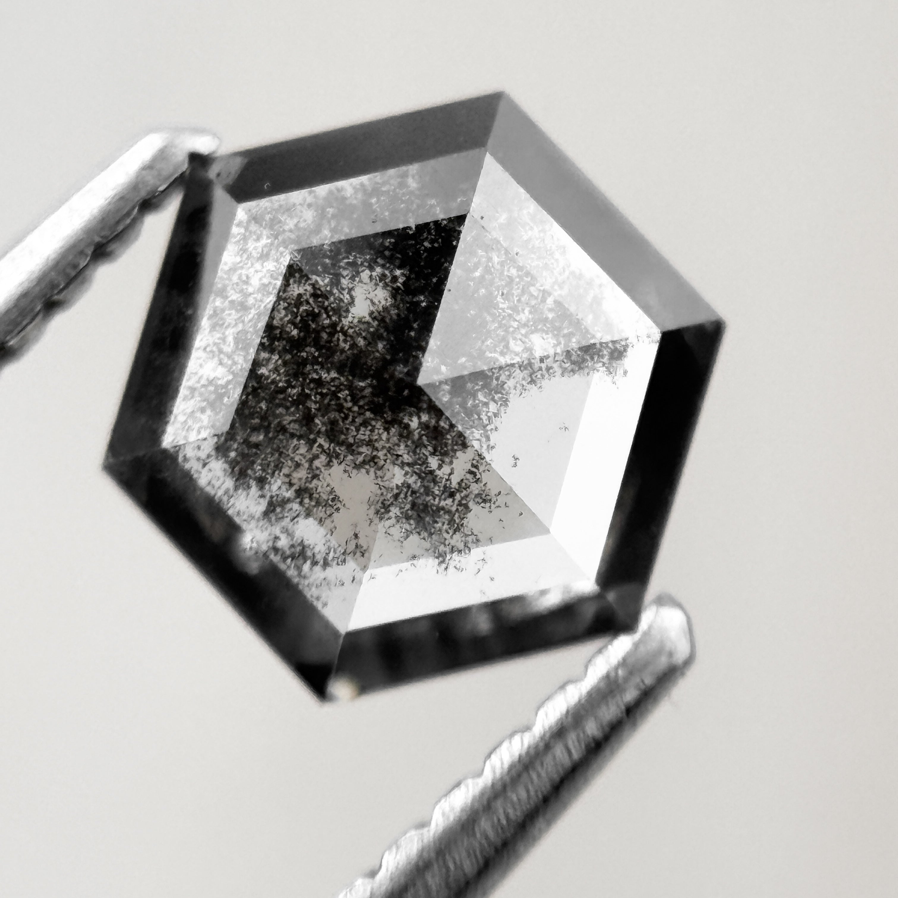 1.35 Ct Hexagon Rose Cut Grey Black Natural Salt and Pepper Diamond