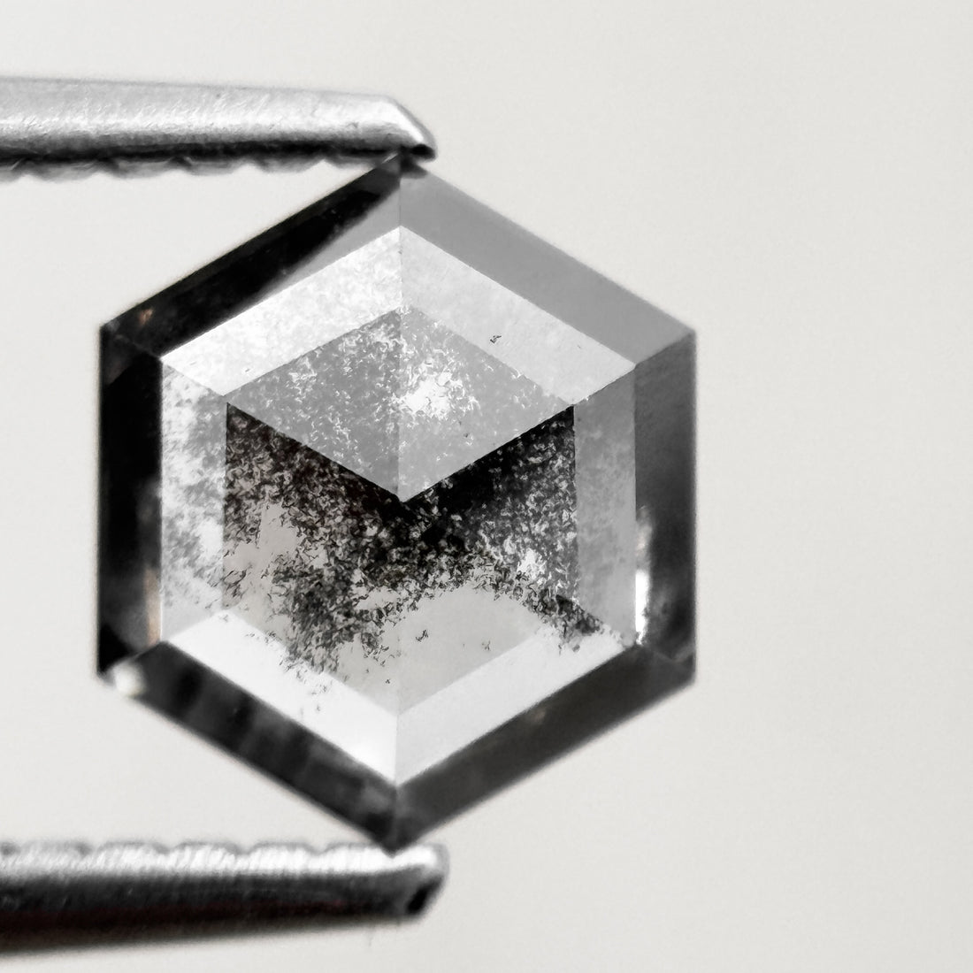 1.35 Ct Hexagon Rose Cut Grey Black Natural Salt and Pepper Diamond