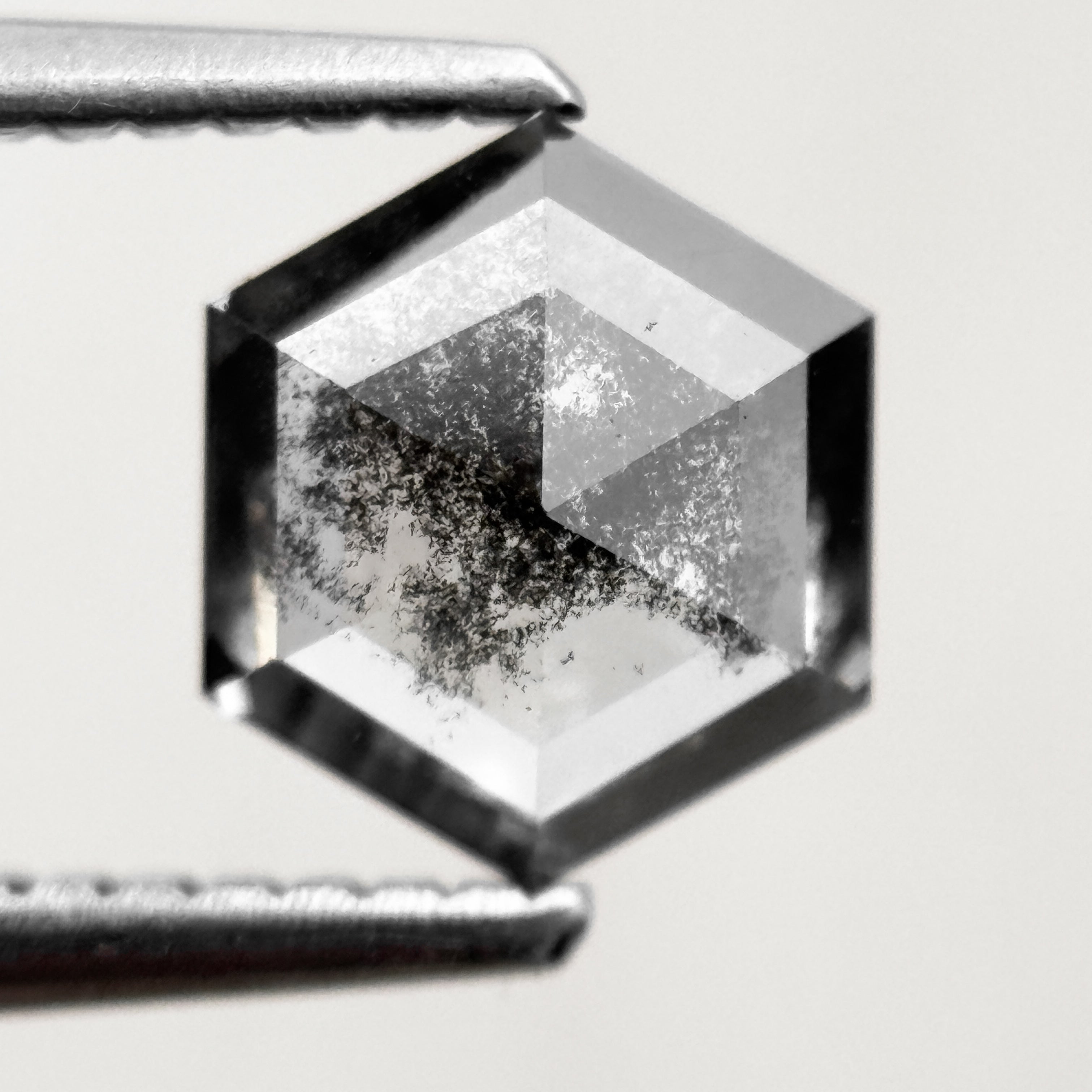 1.35 Ct Hexagon Rose Cut Grey Black Natural Salt and Pepper Diamond