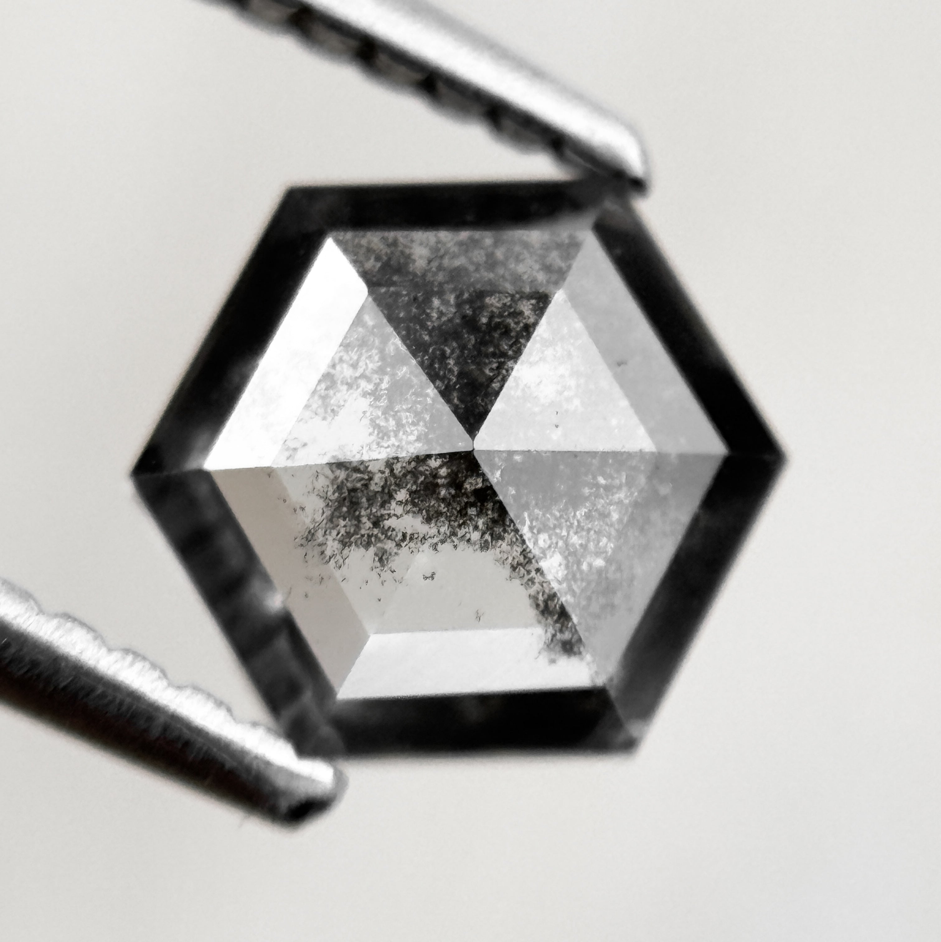 1.35 Ct Hexagon Rose Cut Grey Black Natural Salt and Pepper Diamond