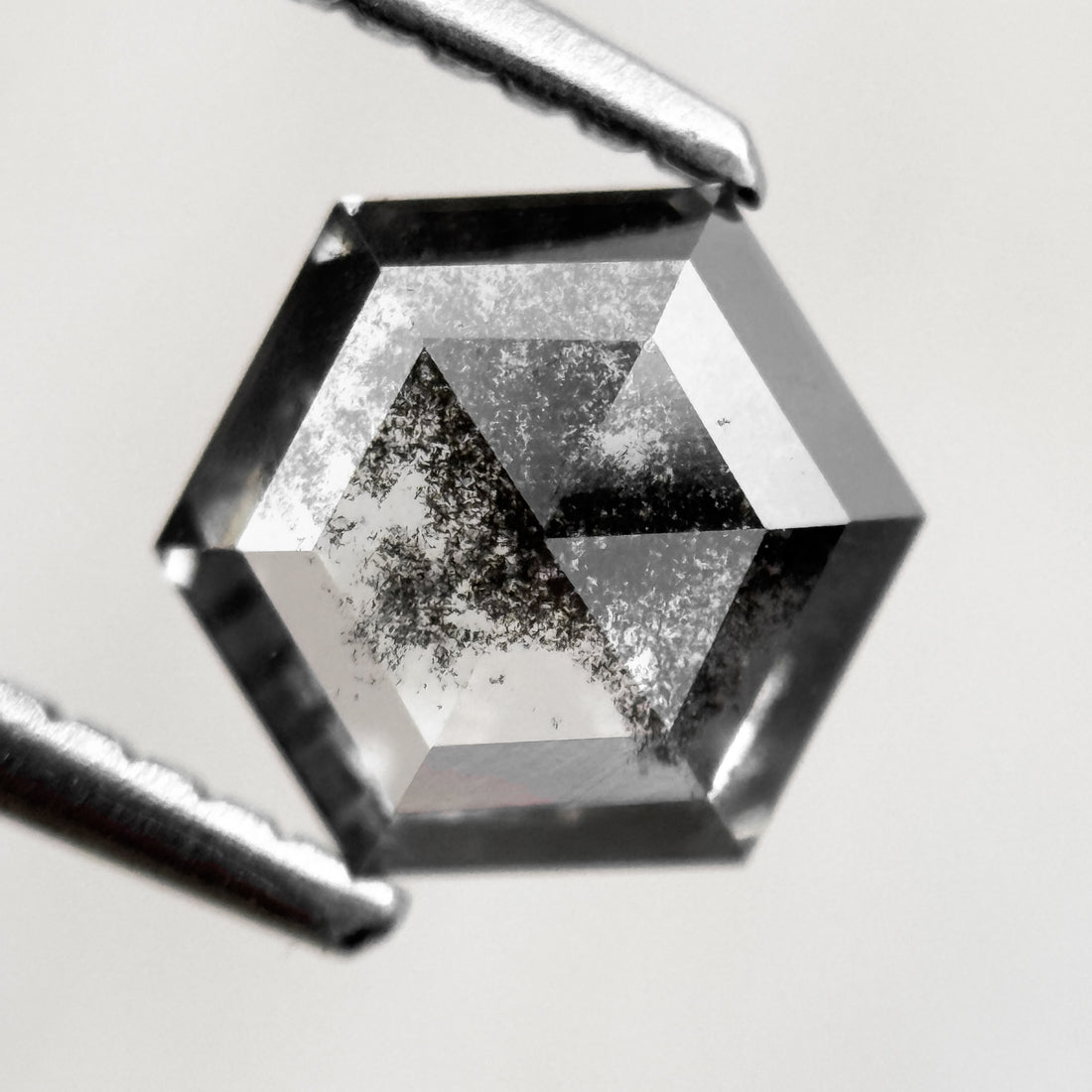 1.35 Ct Hexagon Rose Cut Grey Black Natural Salt and Pepper Diamond