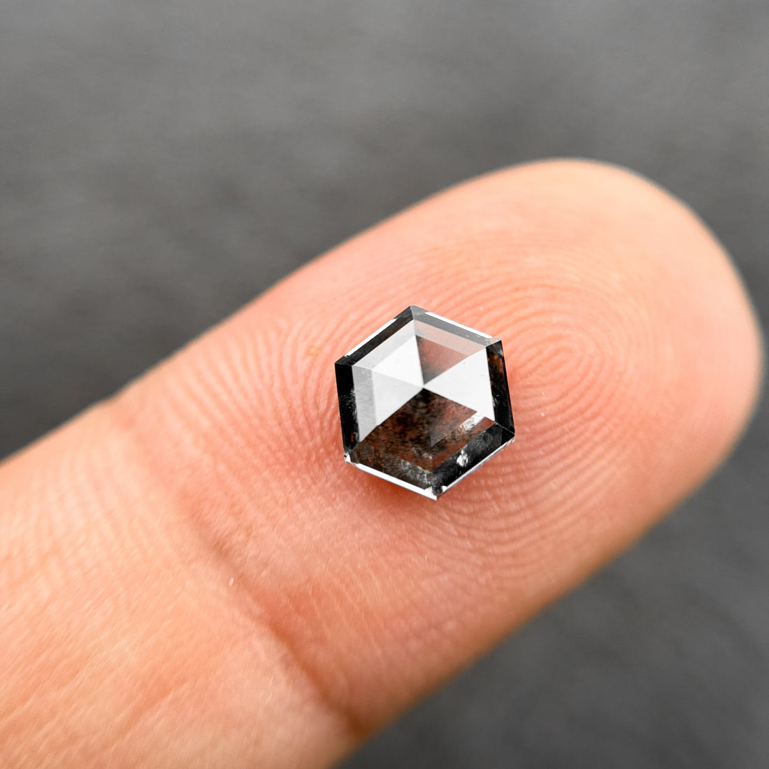 1.35 Ct Hexagon Rose Cut Grey Black Natural Salt and Pepper Diamond