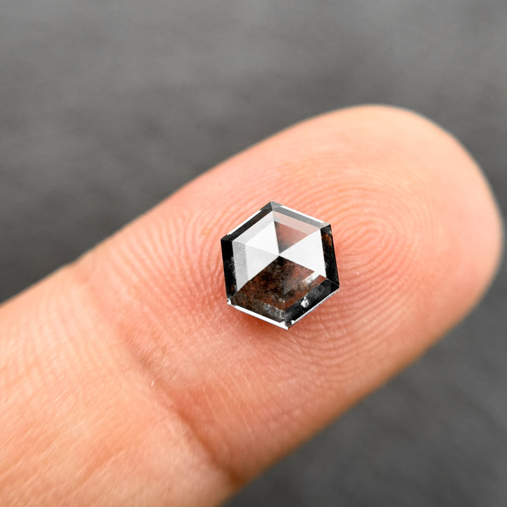 1.35 Ct Hexagon Rose Cut Grey Black Natural Salt and Pepper Diamond