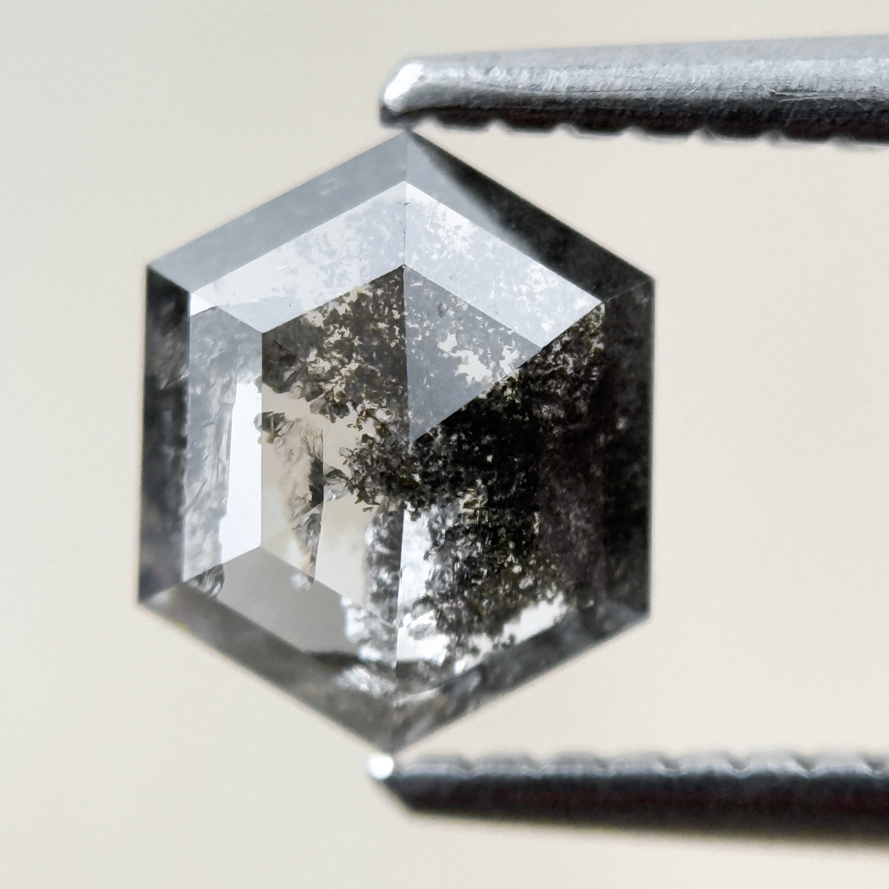 1.15 Ct Hexagon Rose Cut Grey Black Natural Salt and Pepper Diamond