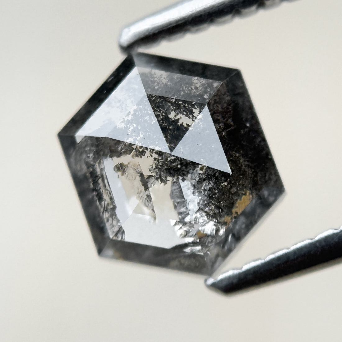 1.15 Ct Hexagon Rose Cut Grey Black Natural Salt and Pepper Diamond