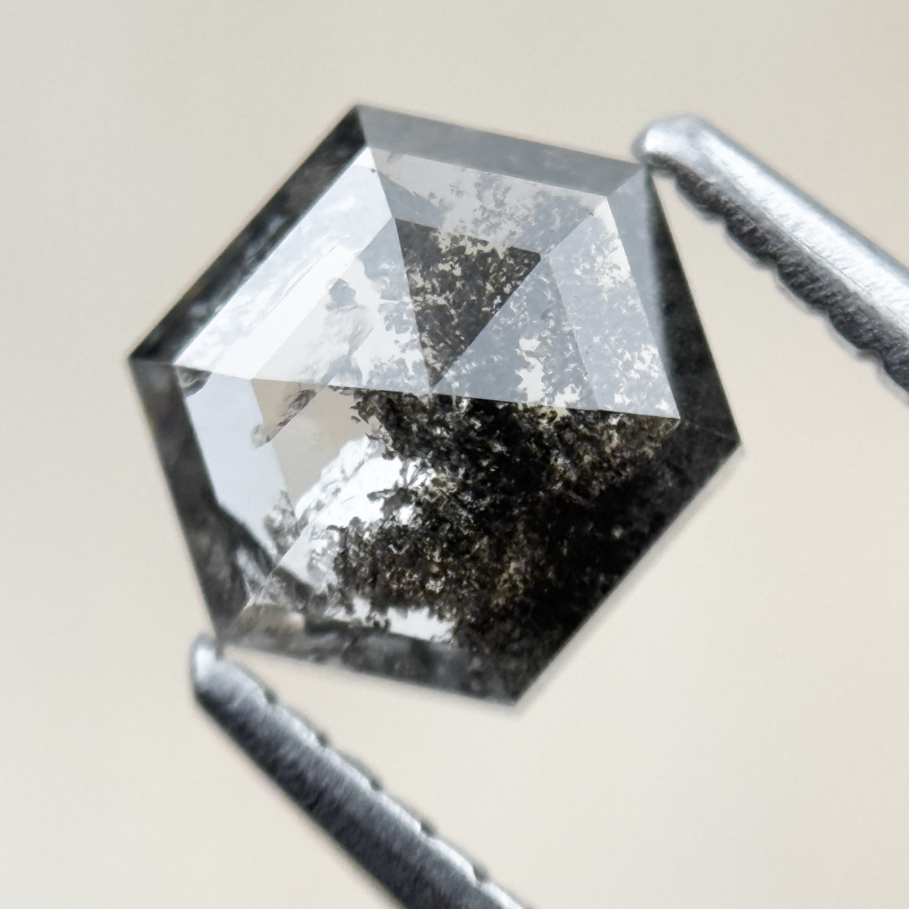 1.15 Ct Hexagon Rose Cut Grey Black Natural Salt and Pepper Diamond