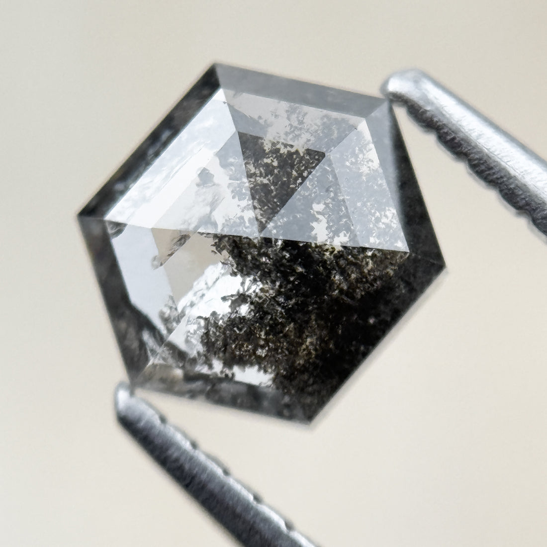 1.15 Ct Hexagon Rose Cut Grey Black Natural Salt and Pepper Diamond