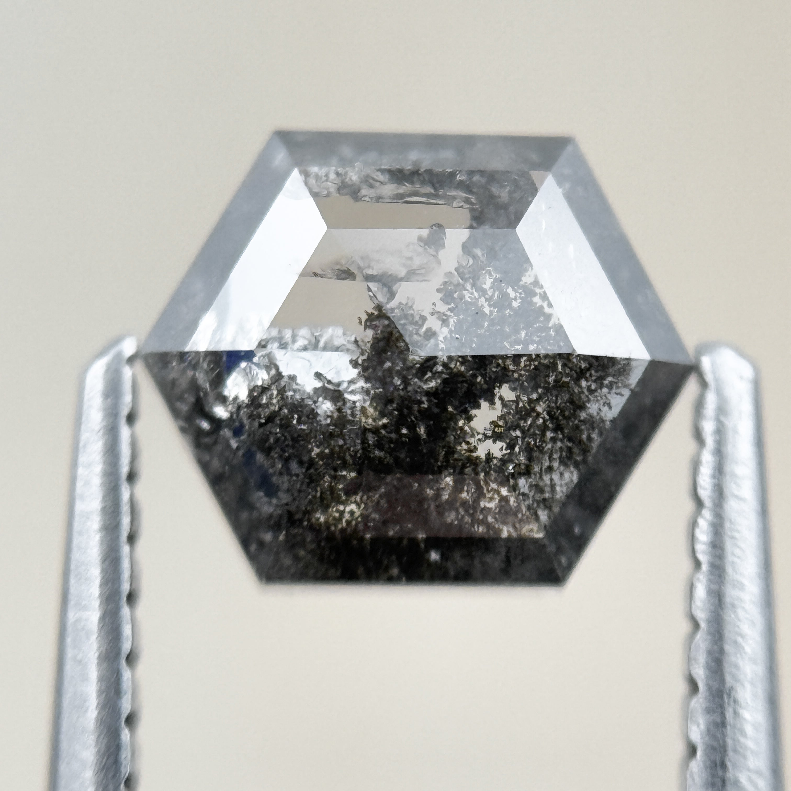 1.15 Ct Hexagon Rose Cut Grey Black Natural Salt and Pepper Diamond