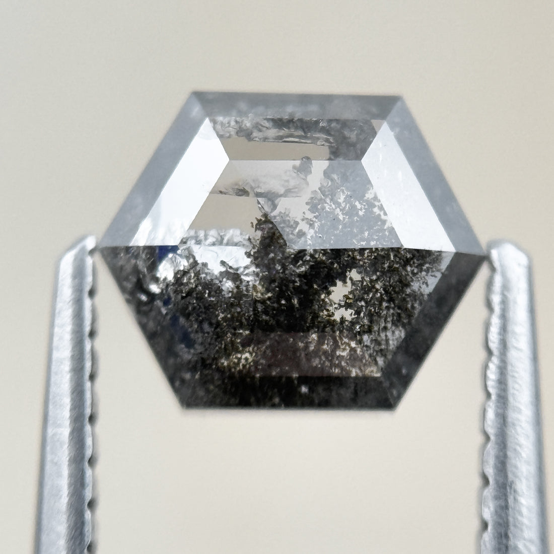 1.15 Ct Hexagon Rose Cut Grey Black Natural Salt and Pepper Diamond