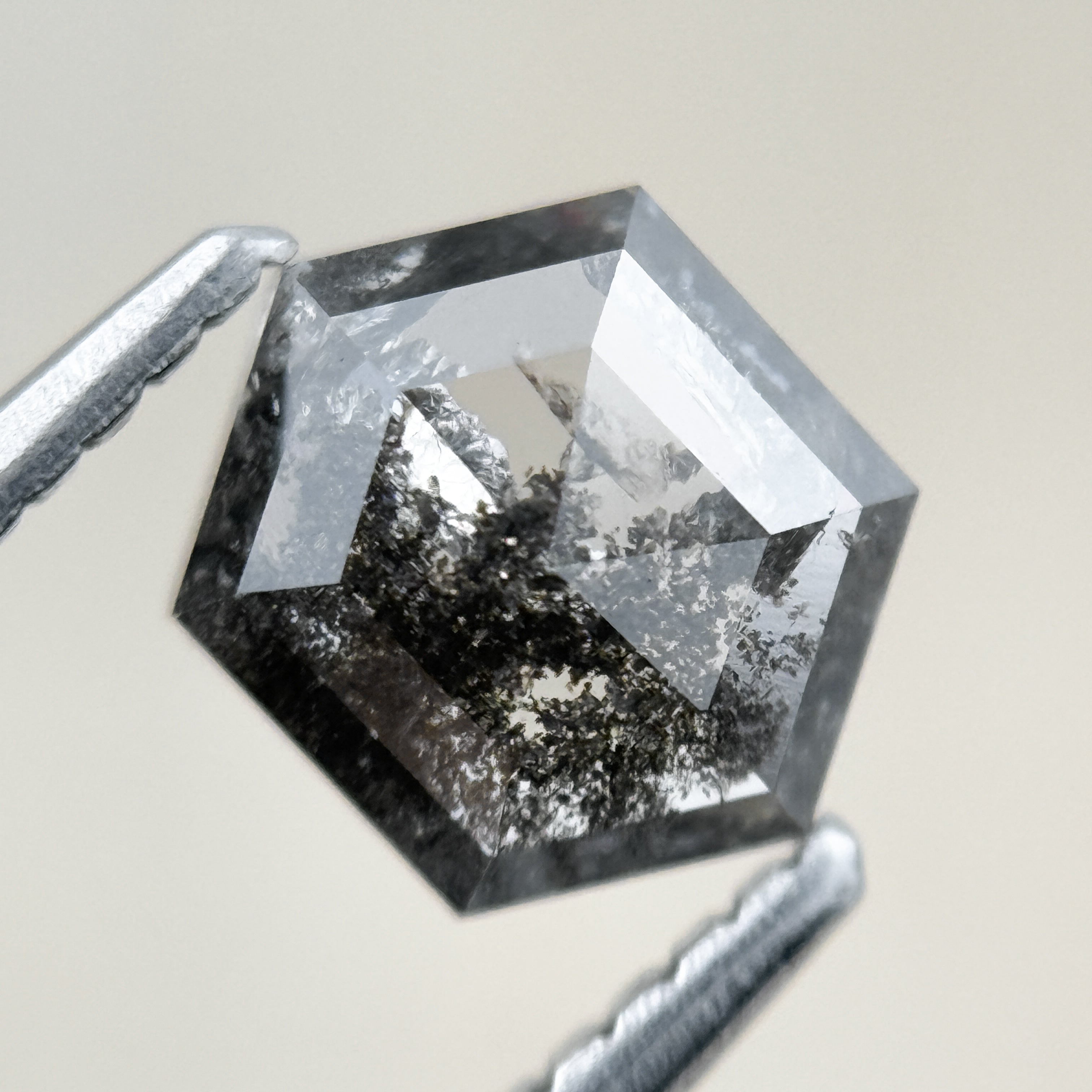 1.15 Ct Hexagon Rose Cut Grey Black Natural Salt and Pepper Diamond