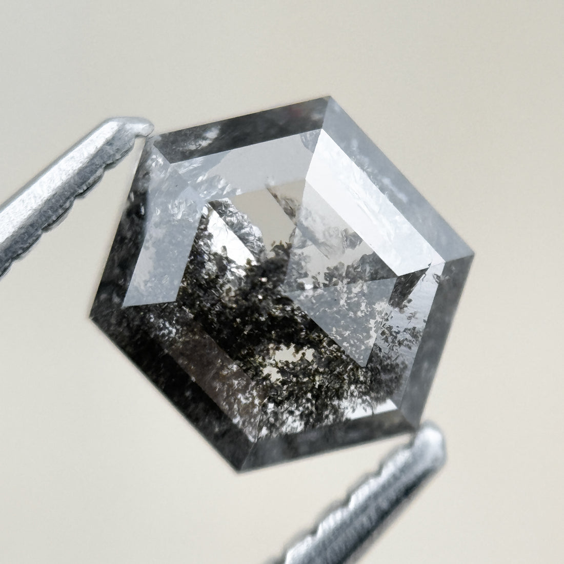 1.15 Ct Hexagon Rose Cut Grey Black Natural Salt and Pepper Diamond