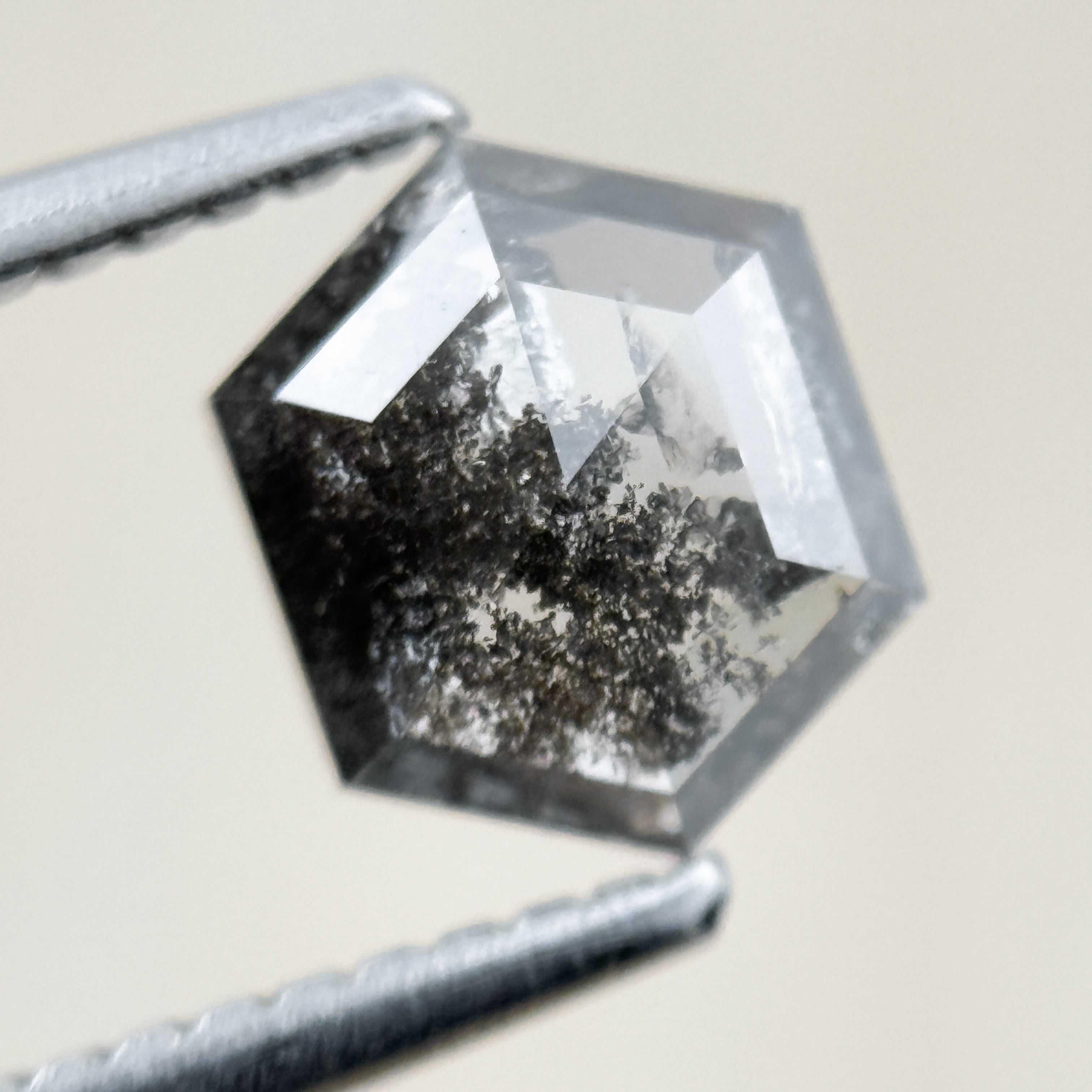 1.15 Ct Hexagon Rose Cut Grey Black Natural Salt and Pepper Diamond