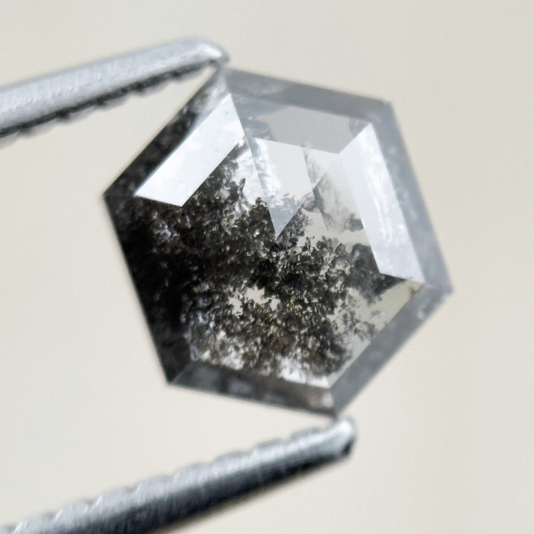 1.15 Ct Hexagon Rose Cut Grey Black Natural Salt and Pepper Diamond