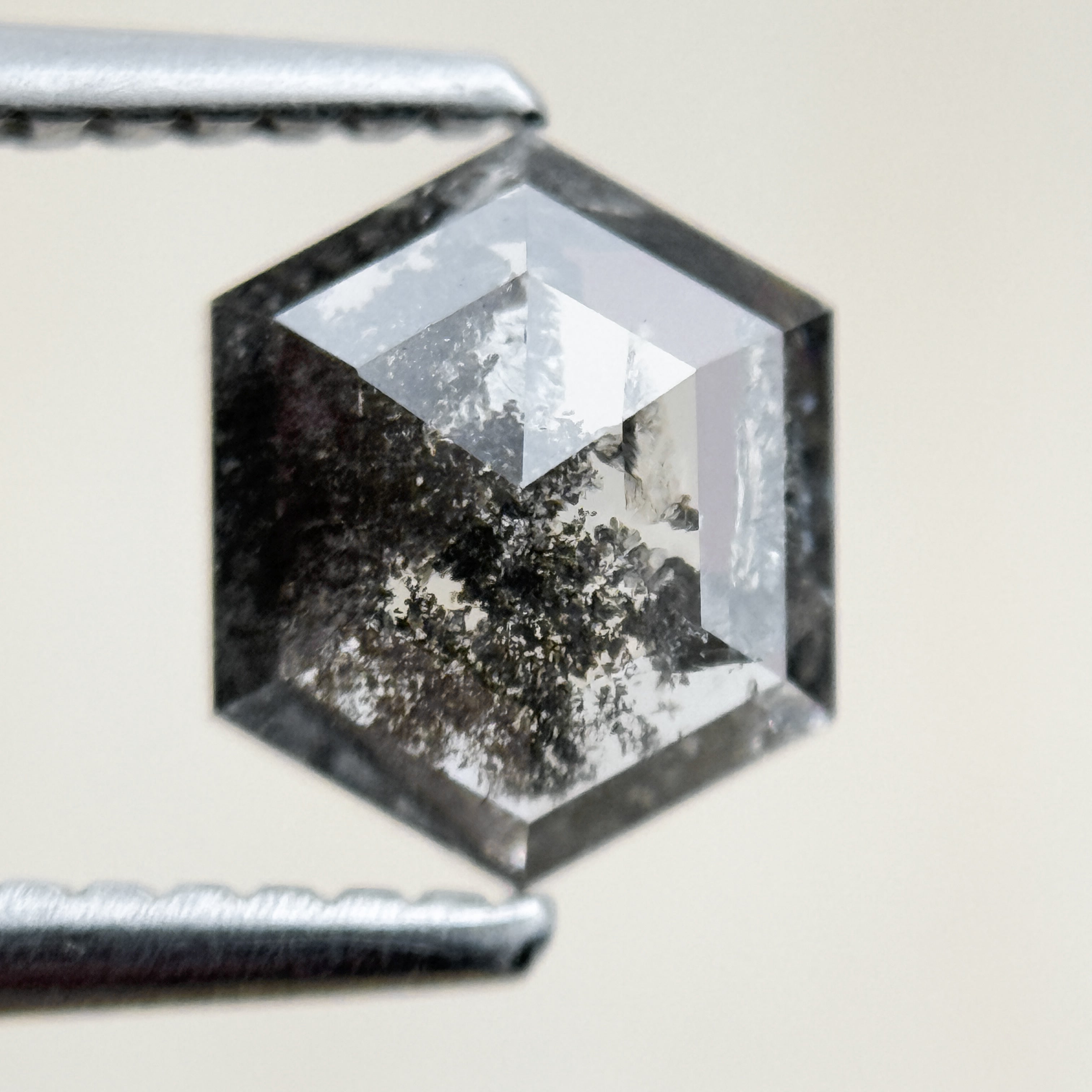 1.15 Ct Hexagon Rose Cut Grey Black Natural Salt and Pepper Diamond