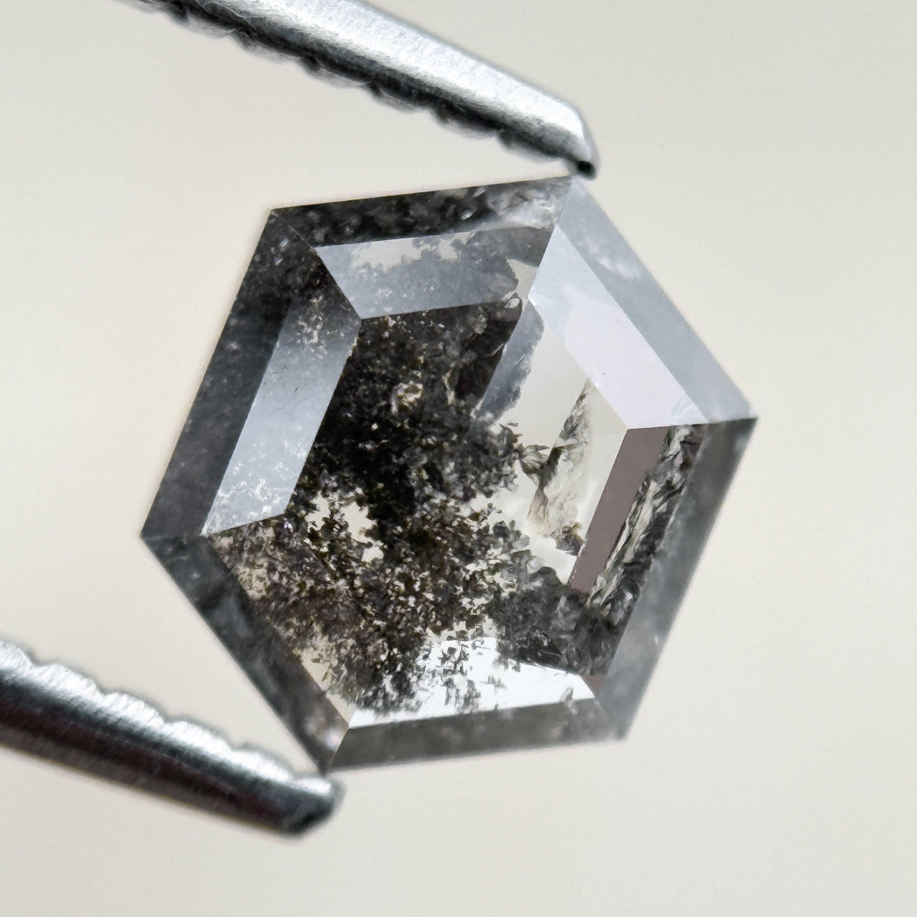 1.15 Ct Hexagon Rose Cut Grey Black Natural Salt and Pepper Diamond