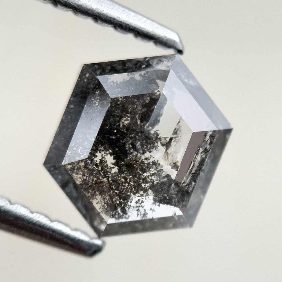 1.15 Ct Hexagon Rose Cut Grey Black Natural Salt and Pepper Diamond